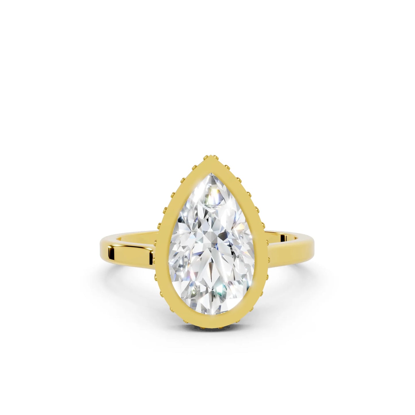14K Gold Pear Cut Diamond Hidden Halo Bezel Engagement Ring