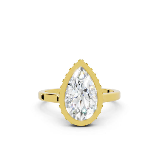 14K Gold Pear Cut Diamond Hidden Halo Bezel Engagement Ring