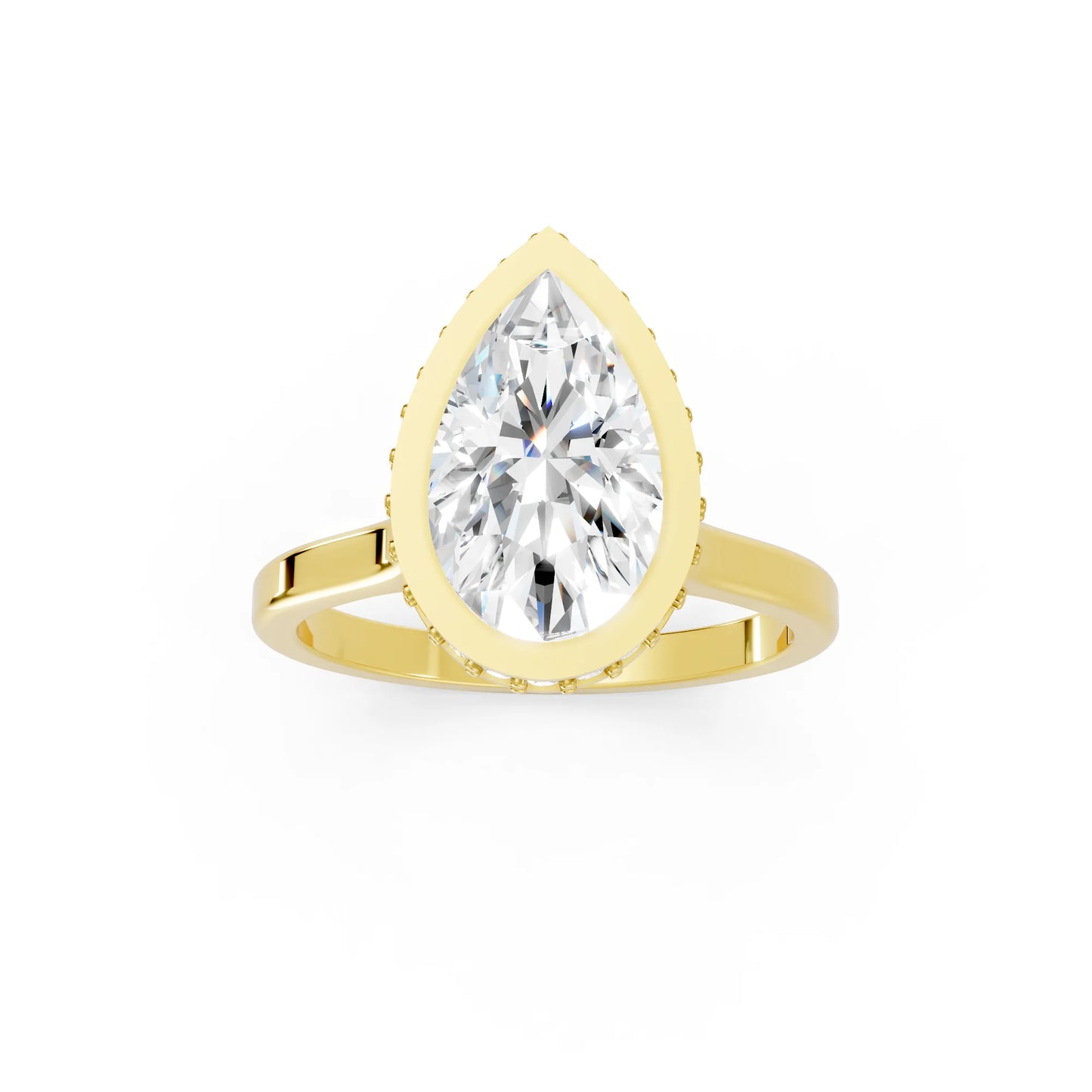 14K Gold Pear Cut Diamond Hidden Halo Bezel Engagement Ring