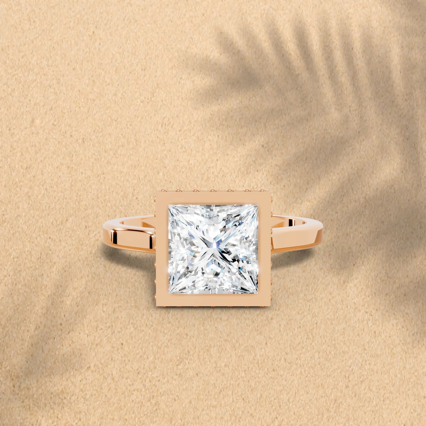 14K Gold Princess Cut Diamond Hidden Halo Bezel Engagement Ring