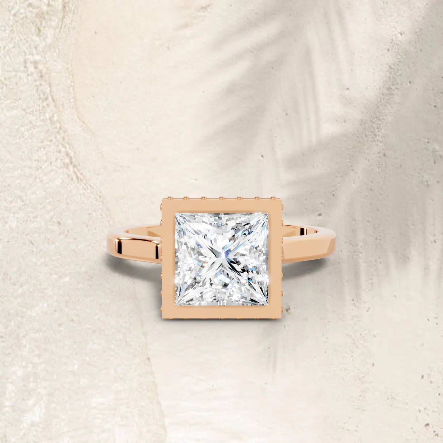 14K Gold Princess Cut Diamond Hidden Halo Bezel Engagement Ring