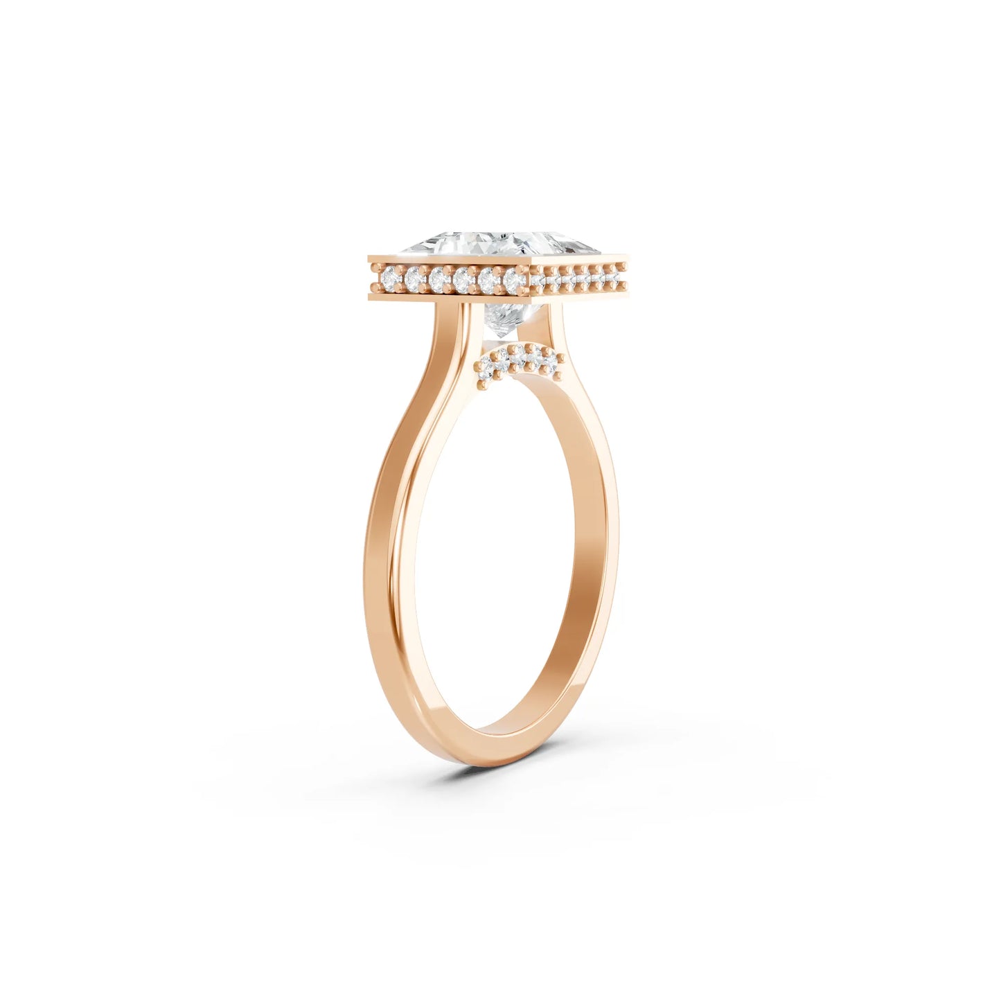 14K Gold Princess Cut Diamond Hidden Halo Bezel Engagement Ring