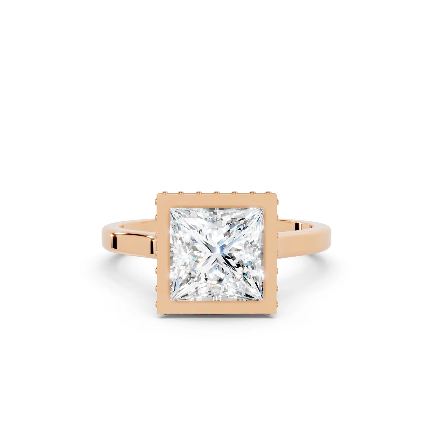 14K Gold Princess Cut Diamond Hidden Halo Bezel Engagement Ring
