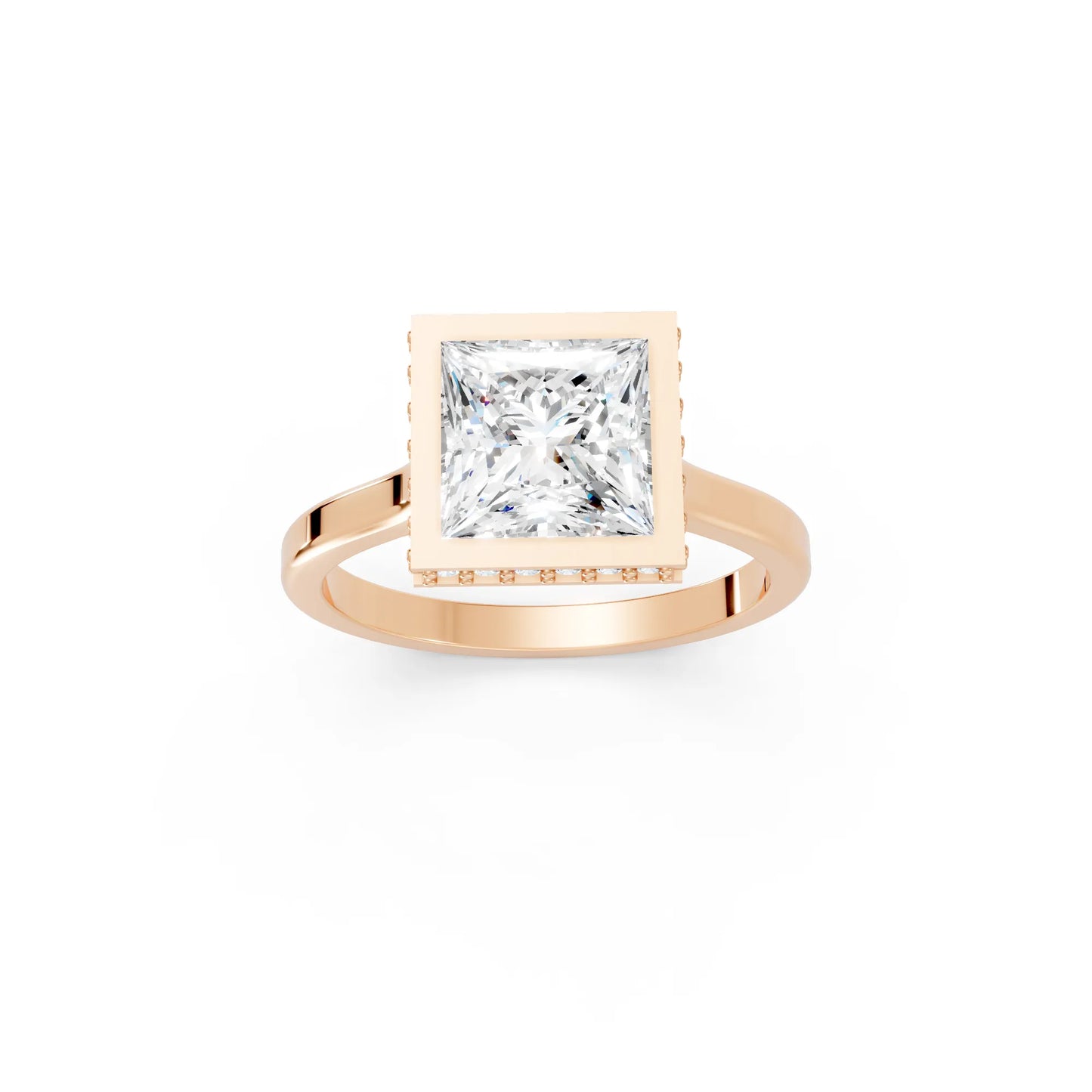 14K Gold Princess Cut Diamond Hidden Halo Bezel Engagement Ring