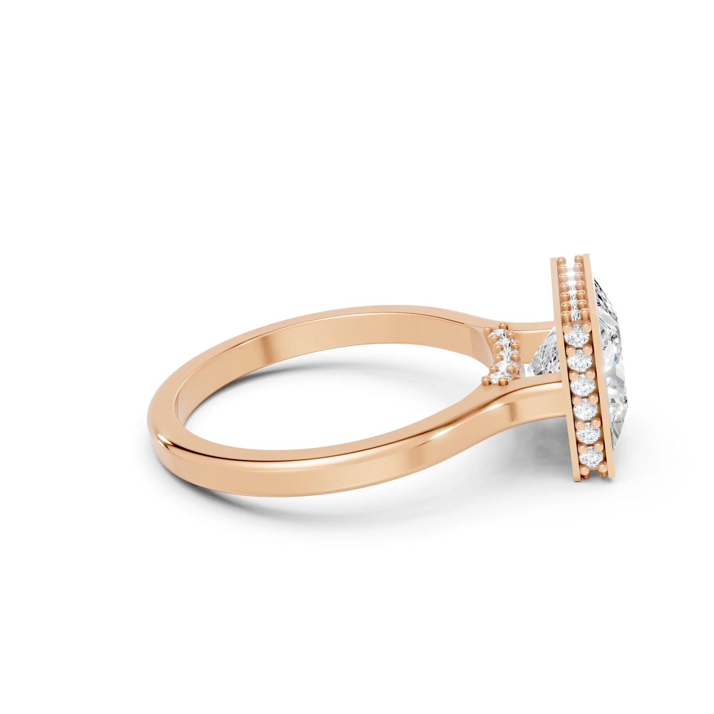 14K Gold Princess Cut Diamond Hidden Halo Bezel Engagement Ring