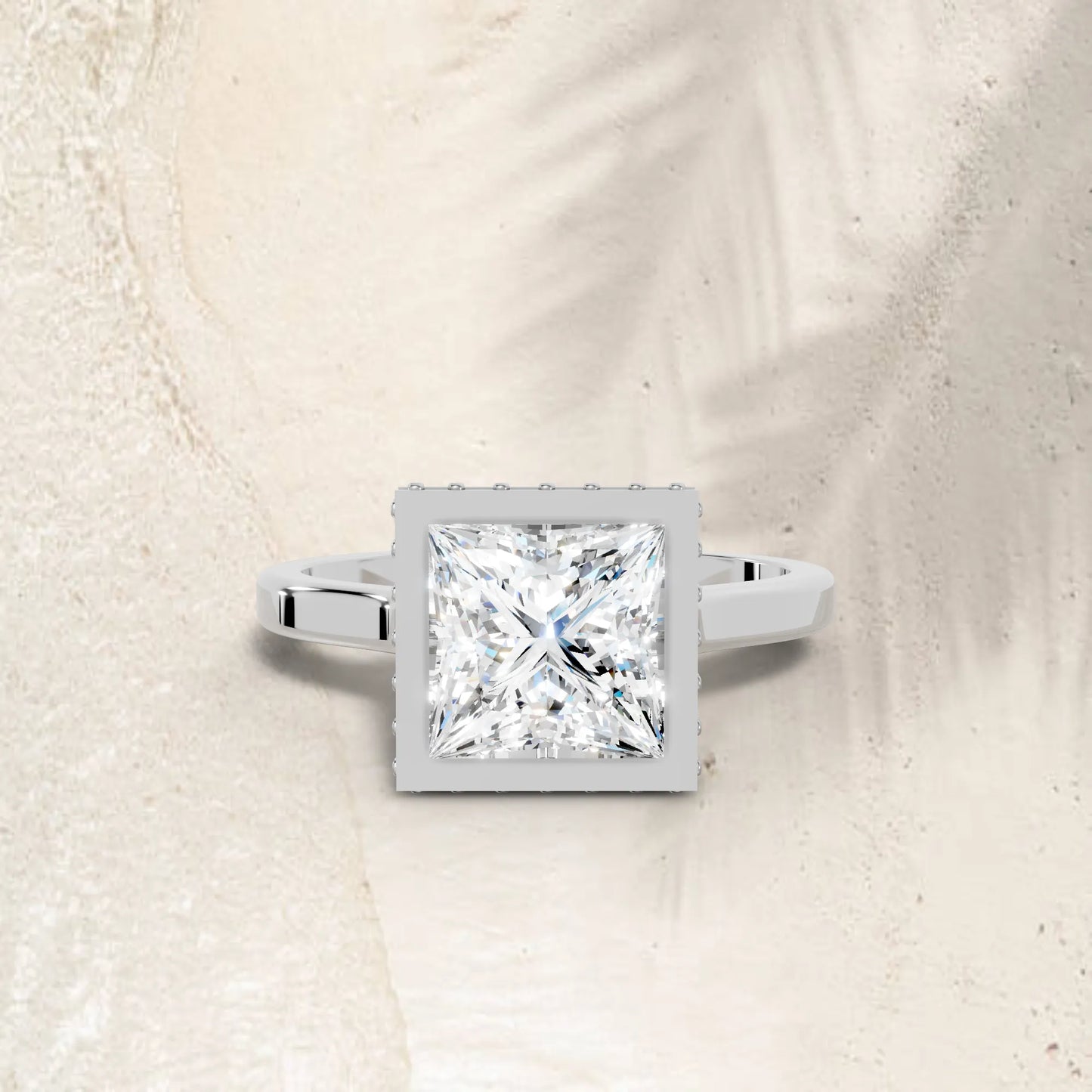 14K Gold Princess Cut Diamond Hidden Halo Bezel Engagement Ring