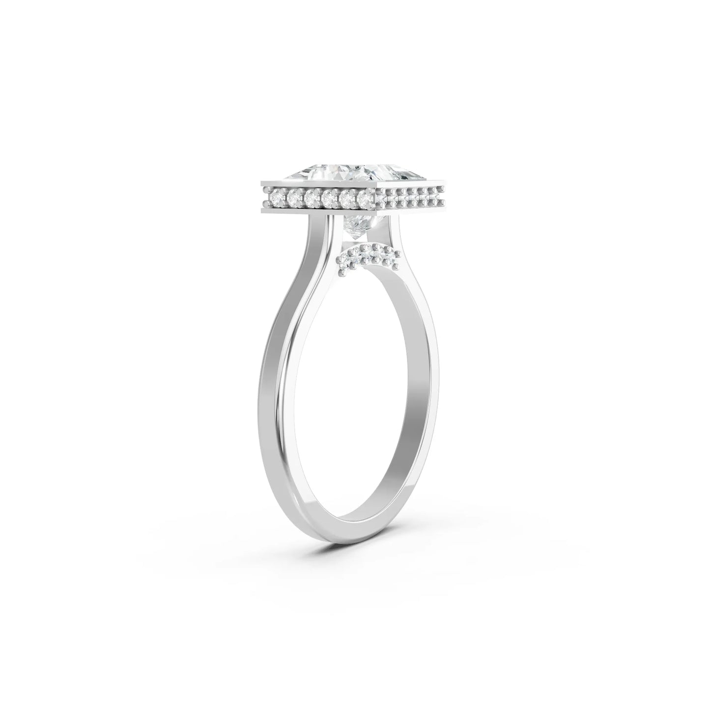14K Gold Princess Cut Diamond Hidden Halo Bezel Engagement Ring