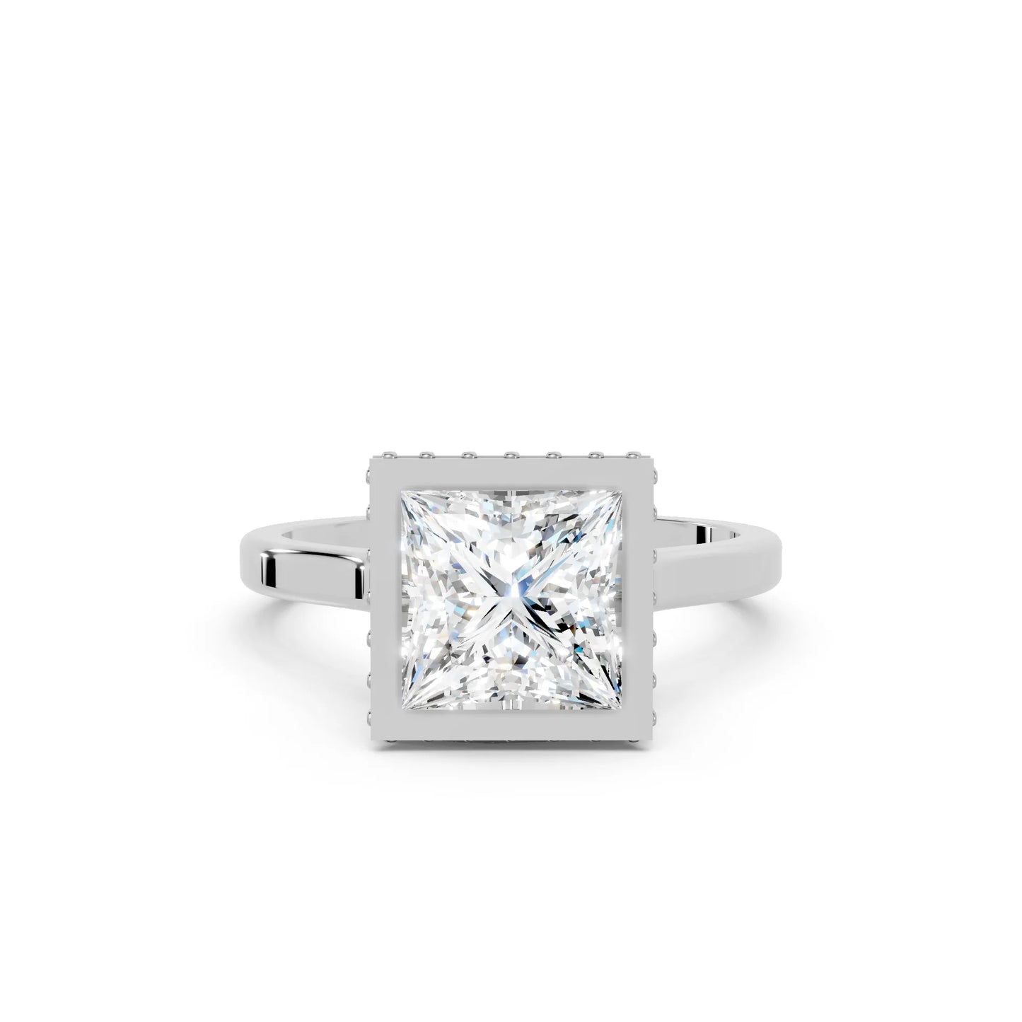 14K Gold Princess Cut Diamond Hidden Halo Bezel Engagement Ring