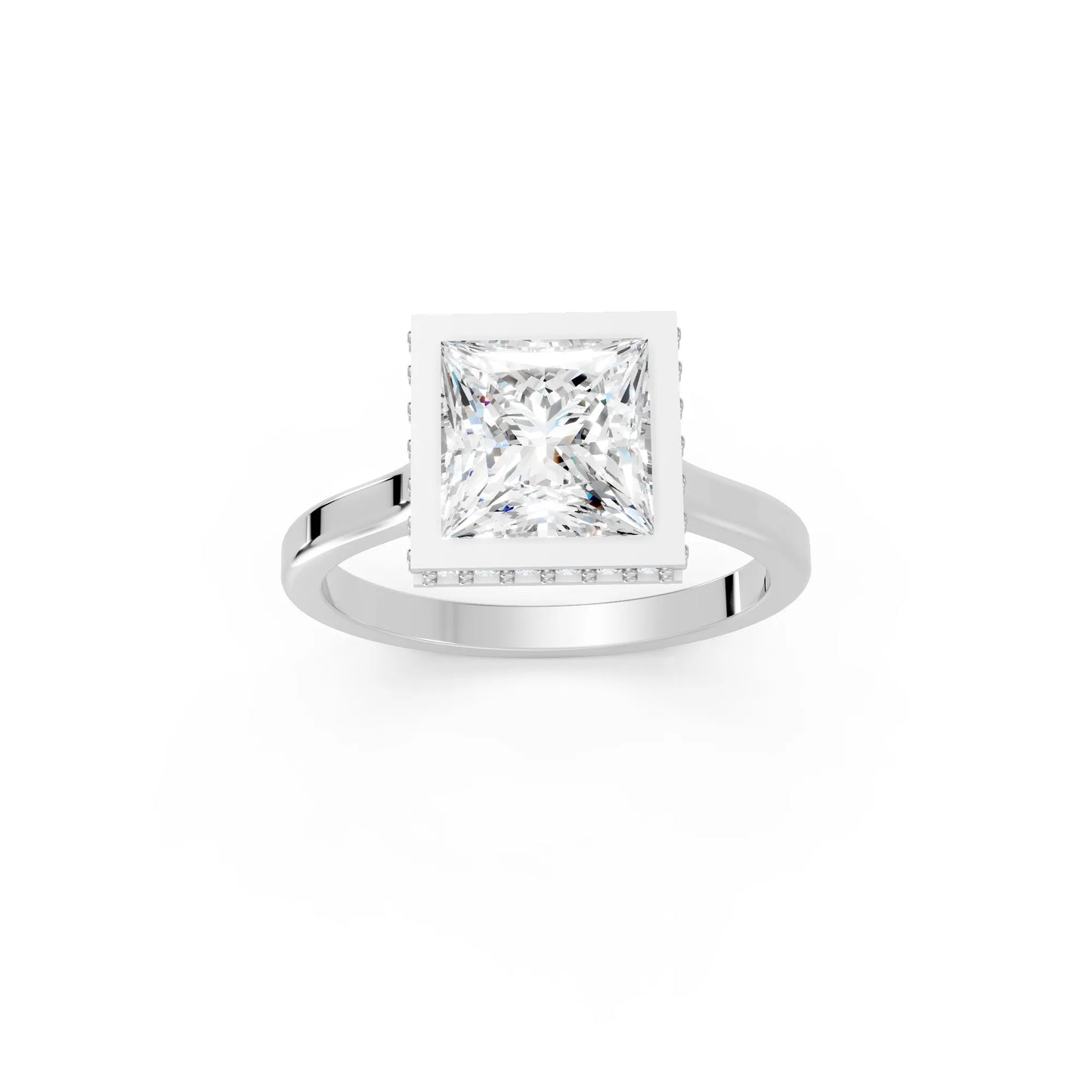 14K Gold Princess Cut Diamond Hidden Halo Bezel Engagement Ring