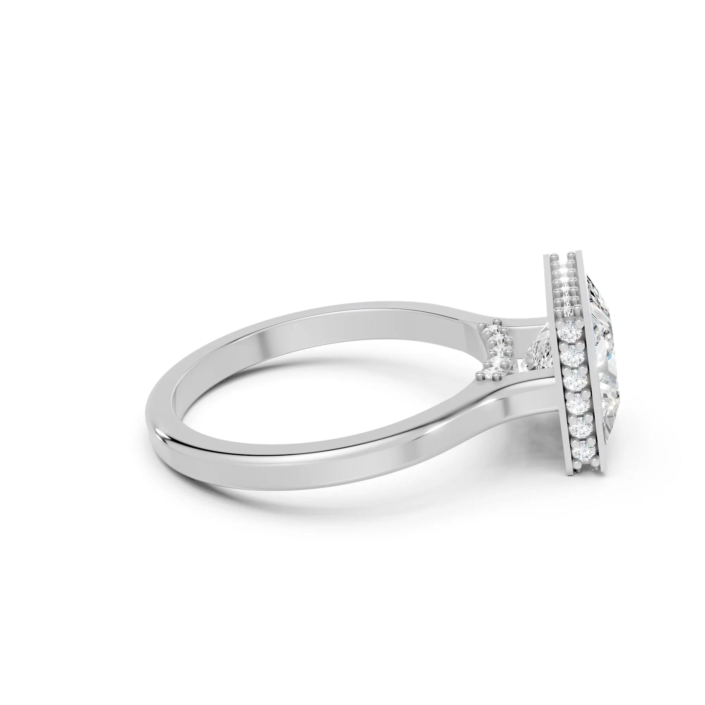 14K Gold Princess Cut Diamond Hidden Halo Bezel Engagement Ring