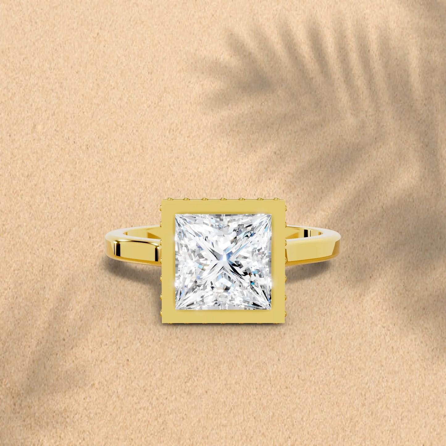 14K Gold Princess Cut Diamond Hidden Halo Bezel Engagement Ring