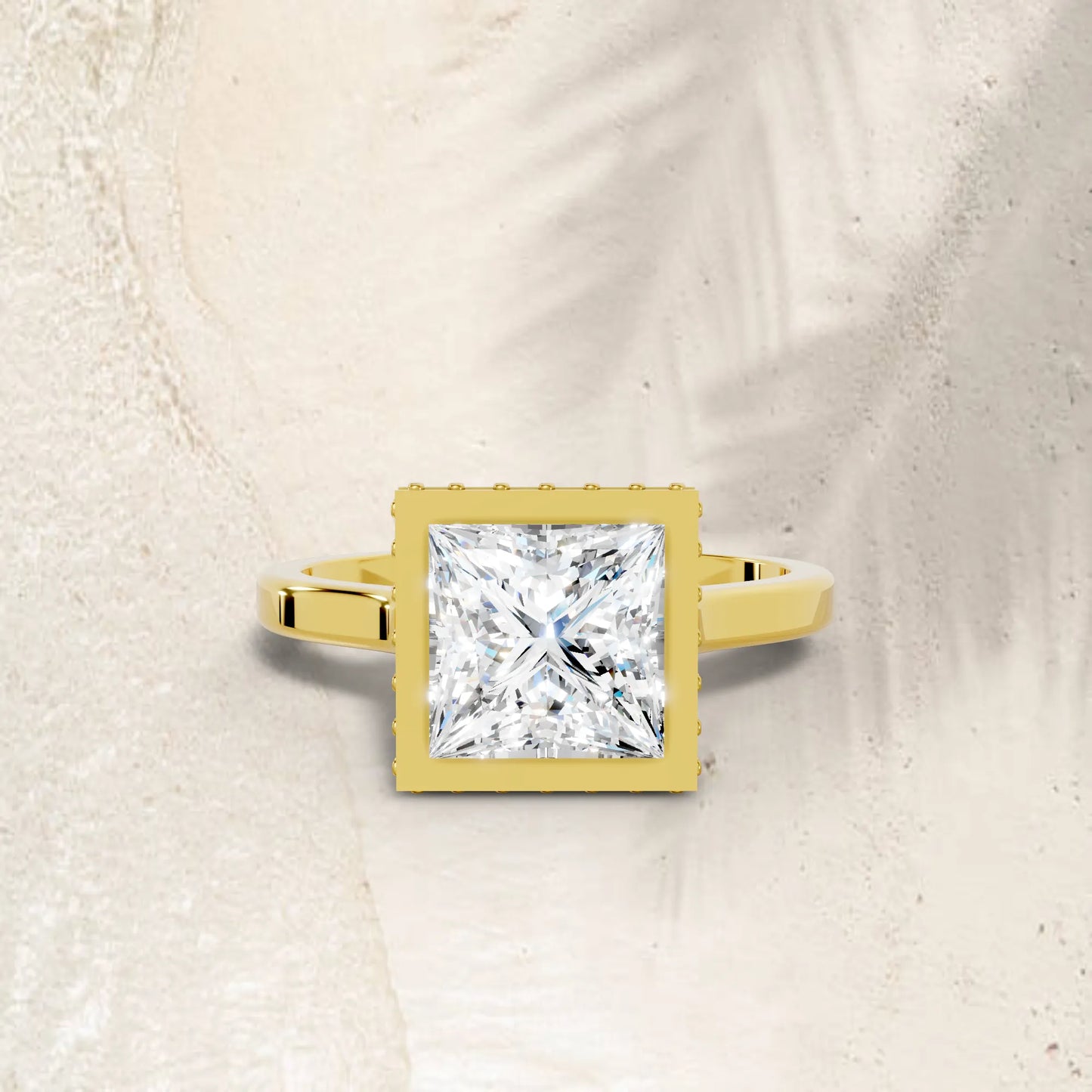 14K Gold Princess Cut Diamond Hidden Halo Bezel Engagement Ring