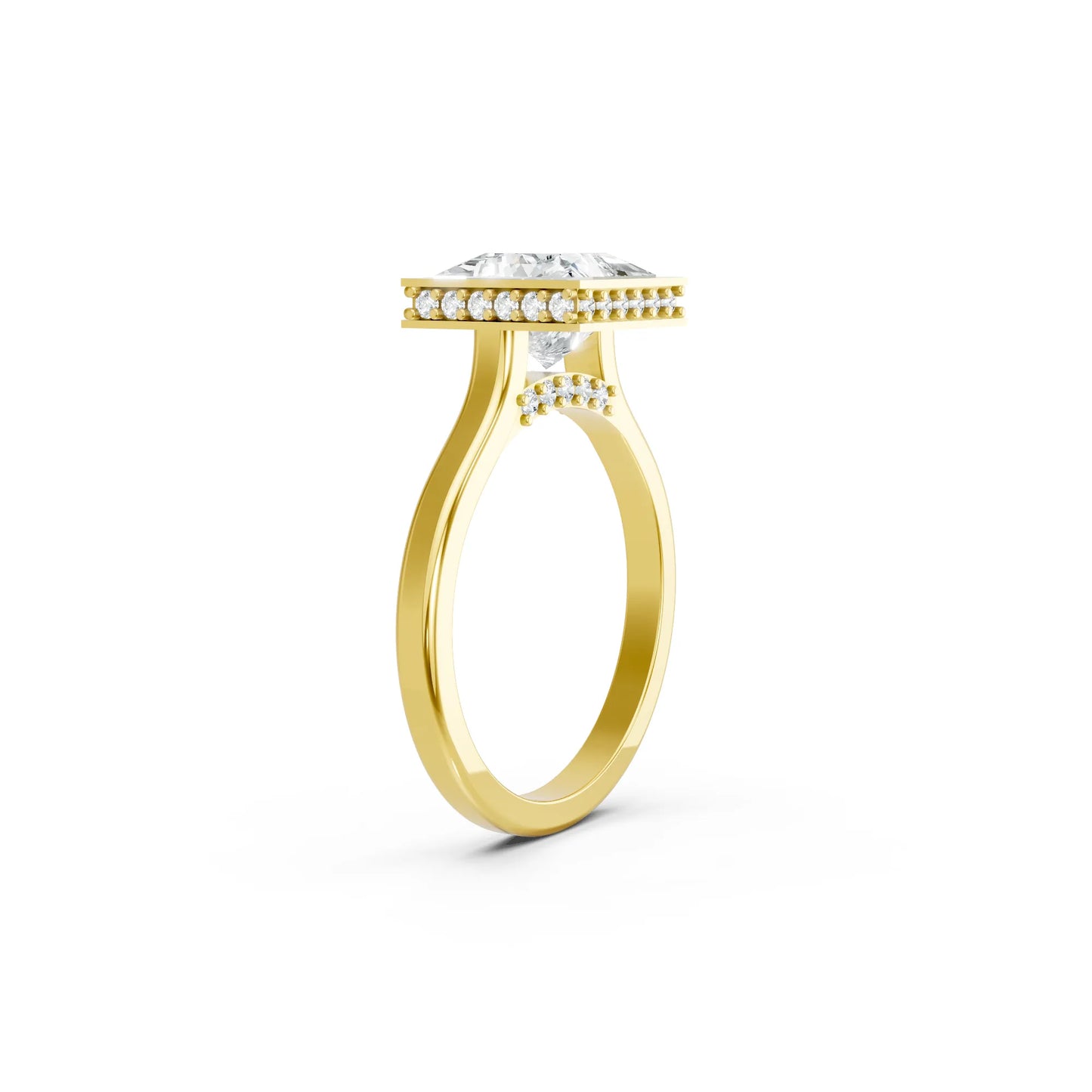 14K Gold Princess Cut Diamond Hidden Halo Bezel Engagement Ring