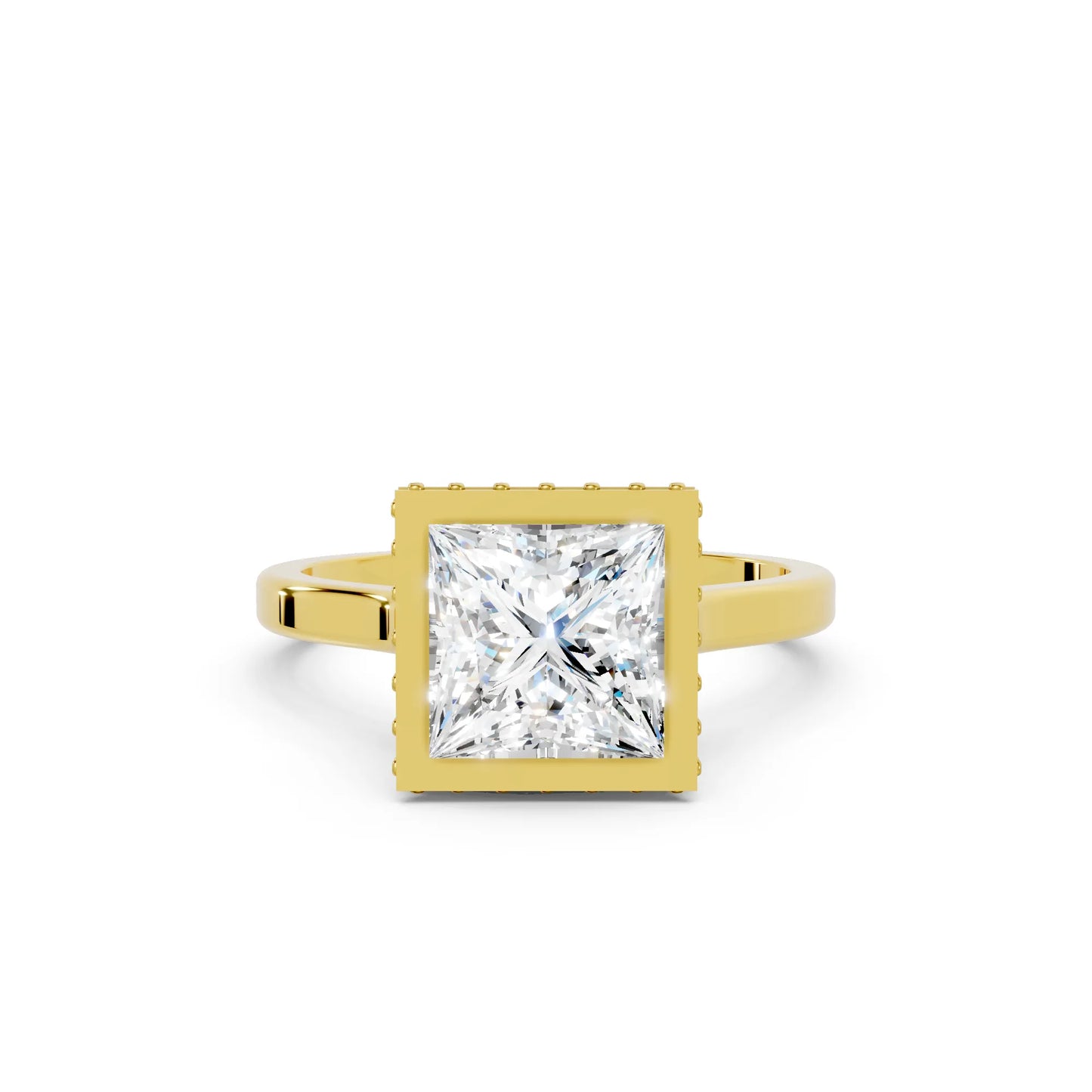 14K Gold Princess Cut Diamond Hidden Halo Bezel Engagement Ring
