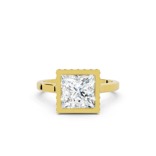 14K Gold Princess Cut Diamond Hidden Halo Bezel Engagement Ring