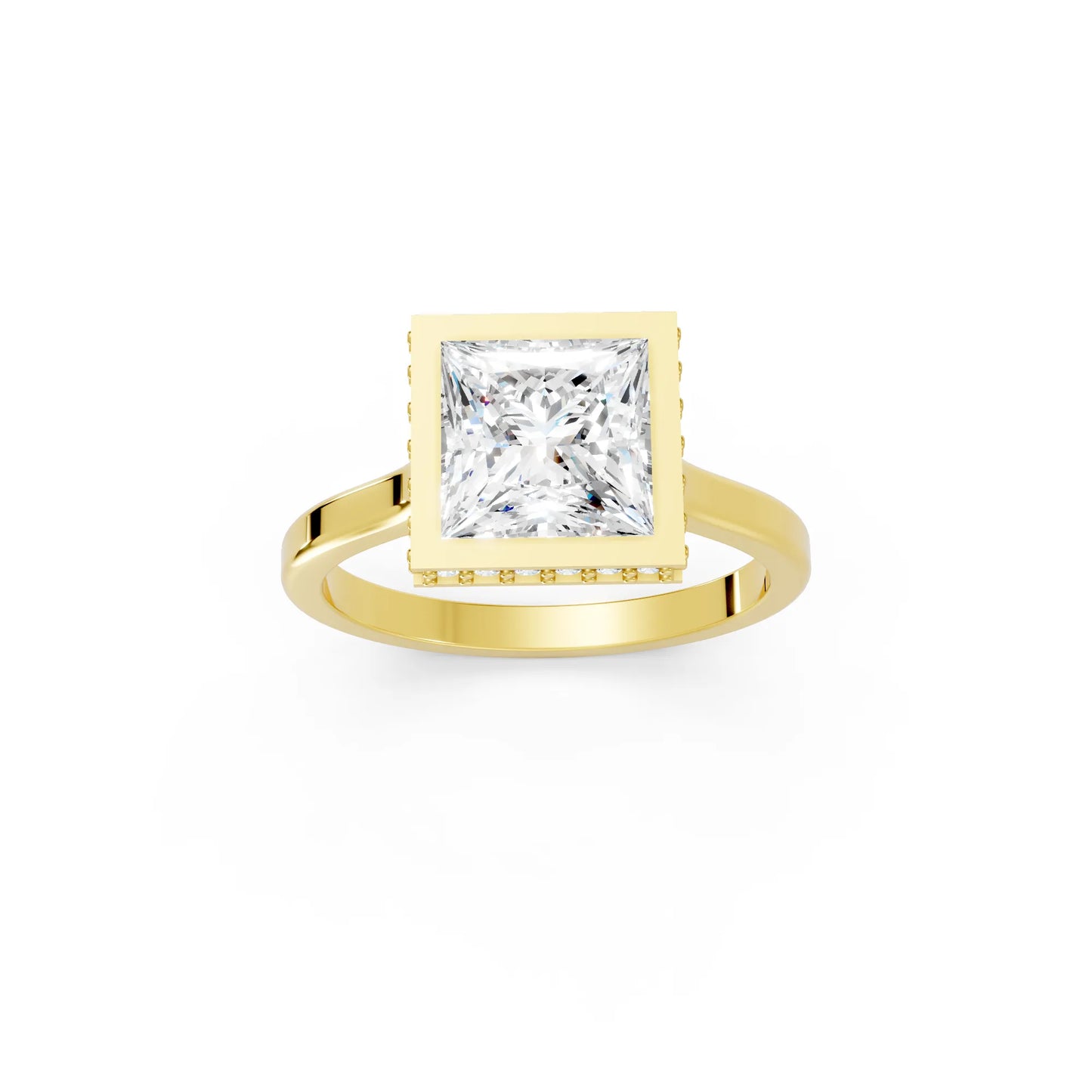 14K Gold Princess Cut Diamond Hidden Halo Bezel Engagement Ring