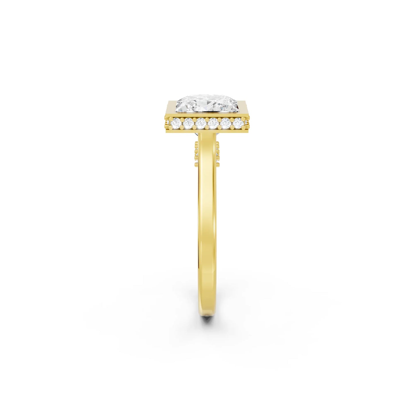 14K Gold Princess Cut Diamond Hidden Halo Bezel Engagement Ring