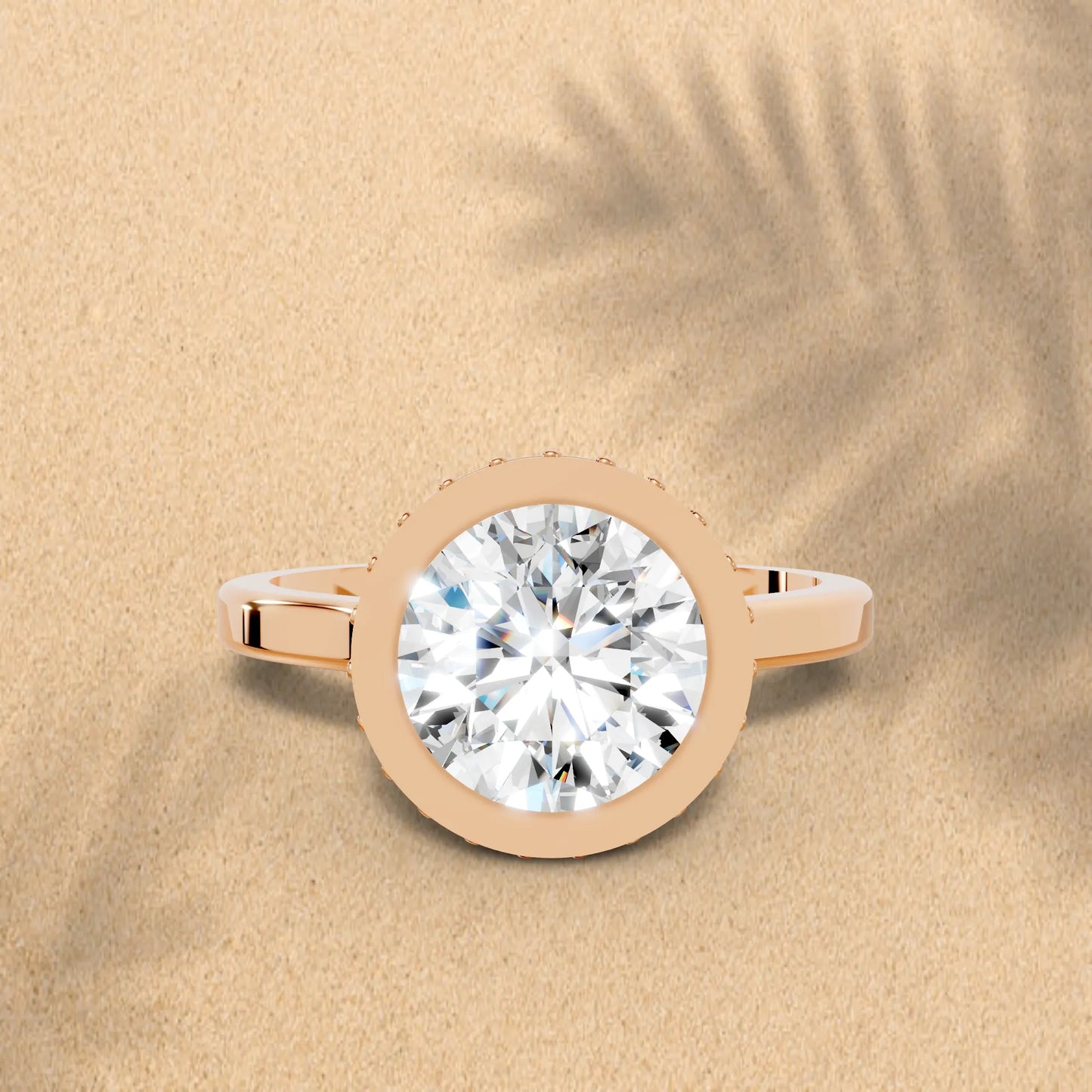 14K Gold Round Cut Diamond Hidden Halo Bezel Engagement Ring