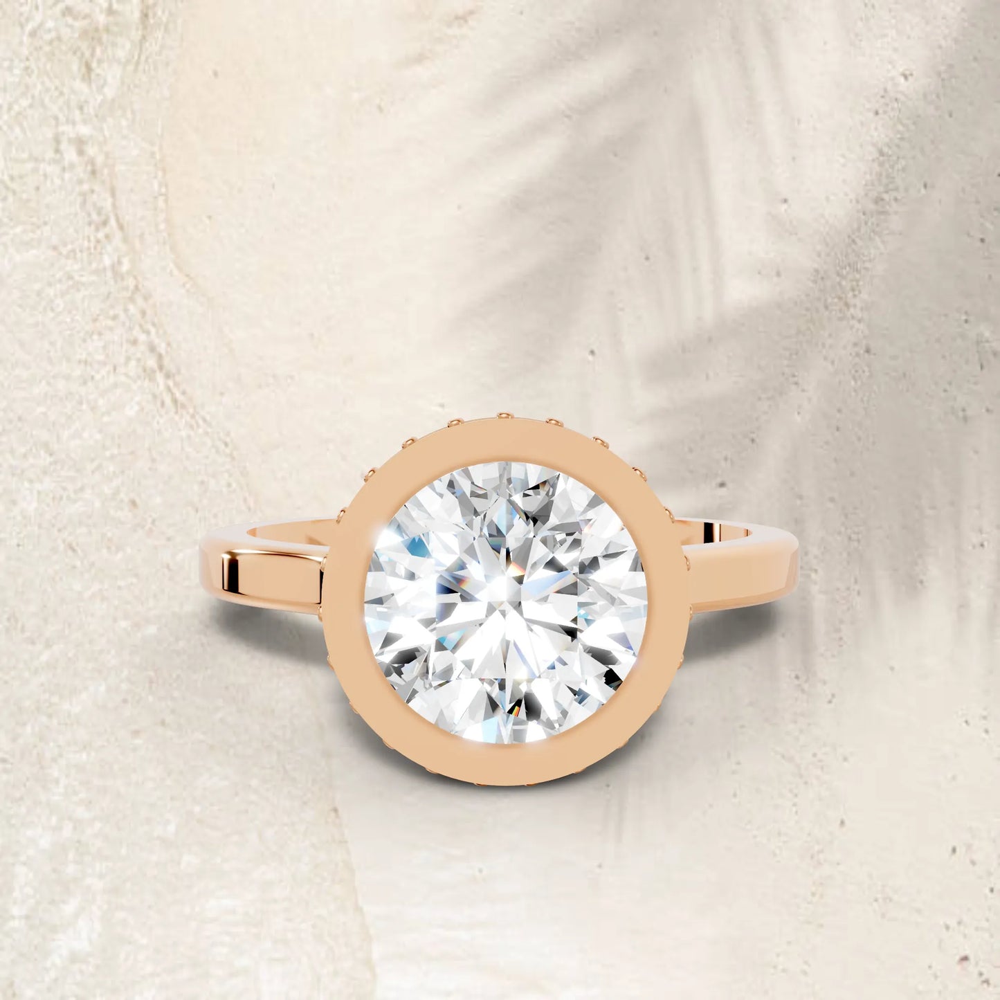 14K Gold Round Cut Diamond Hidden Halo Bezel Engagement Ring