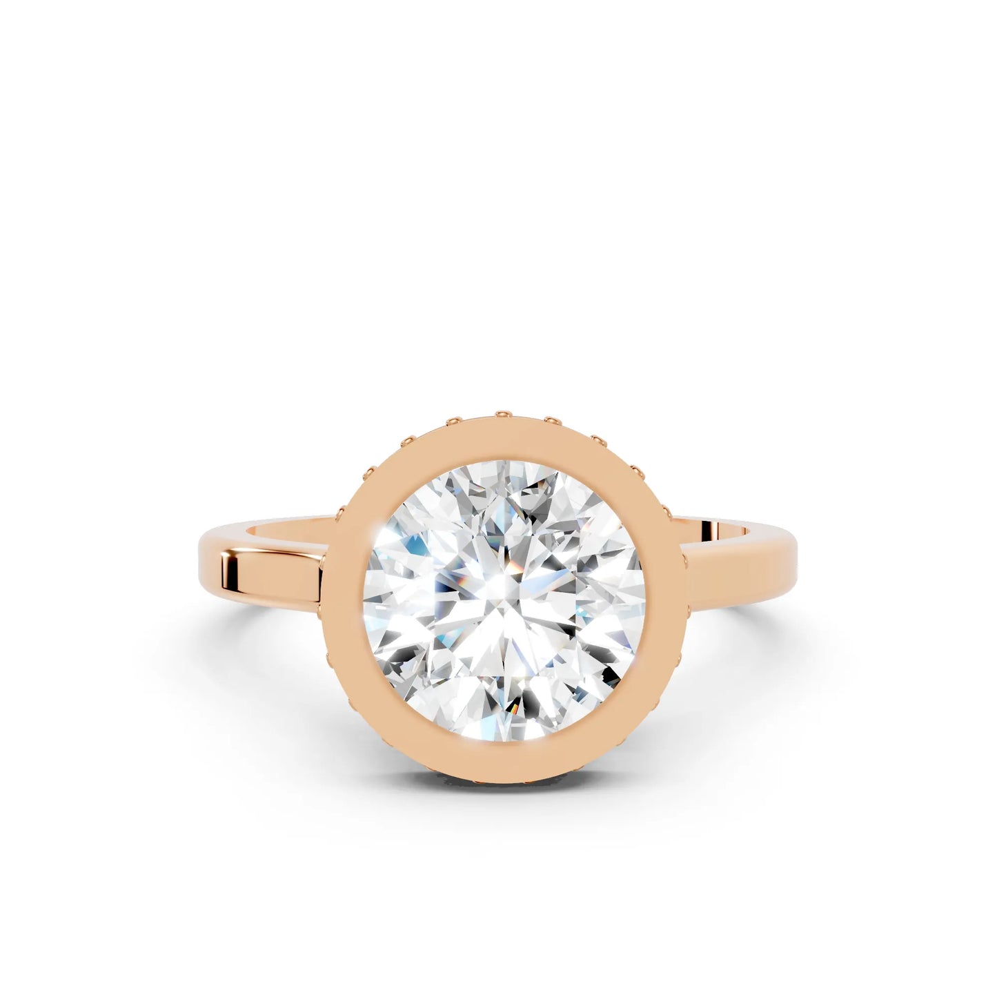 14K Gold Round Cut Diamond Hidden Halo Bezel Engagement Ring