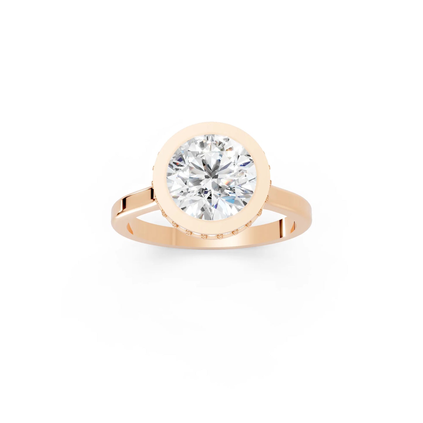 14K Gold Round Cut Diamond Hidden Halo Bezel Engagement Ring