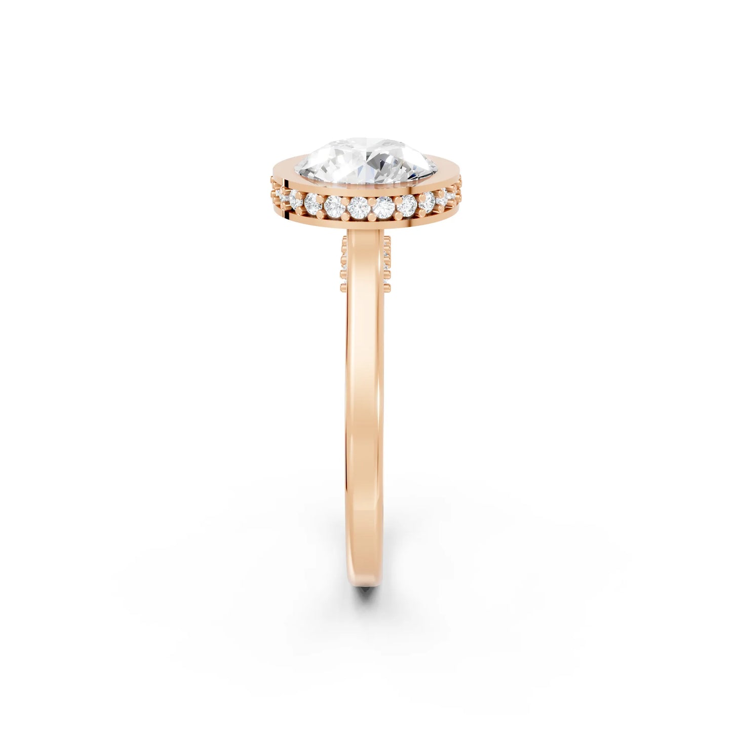 14K Gold Round Cut Diamond Hidden Halo Bezel Engagement Ring