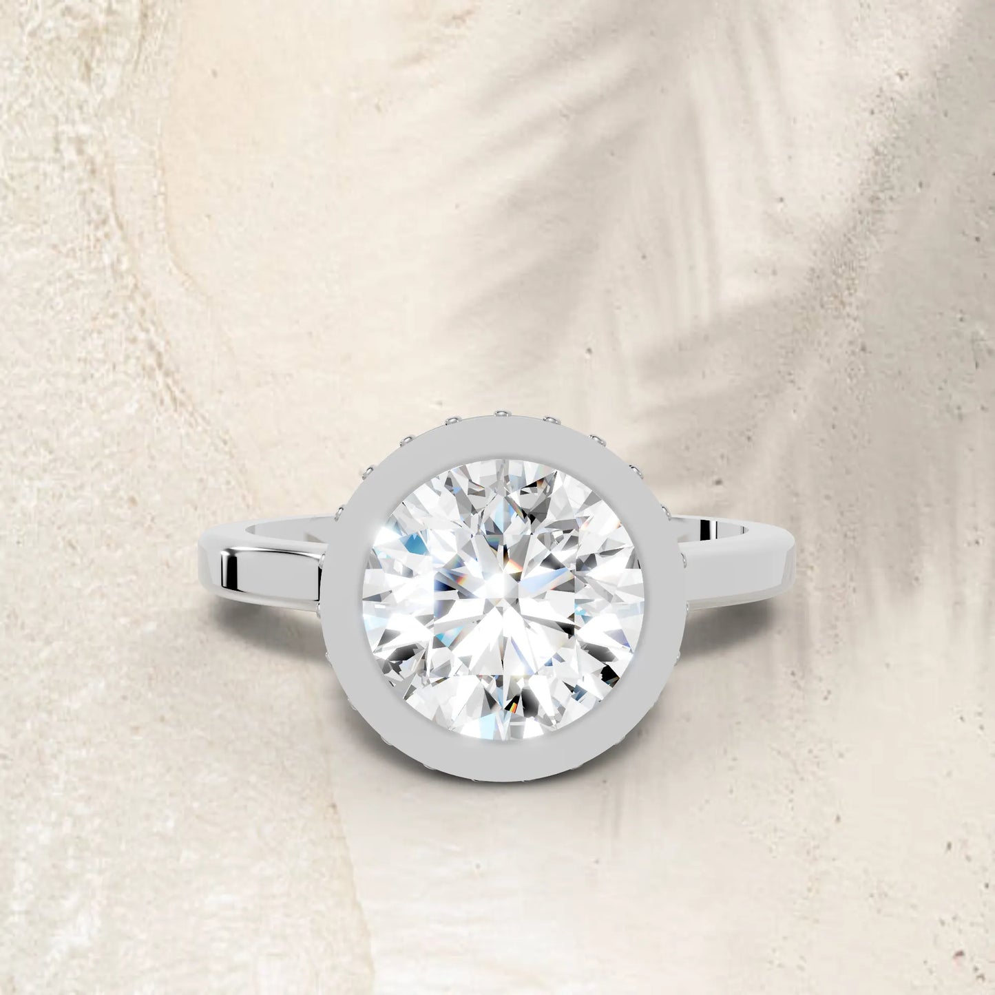 14K Gold Round Cut Diamond Hidden Halo Bezel Engagement Ring