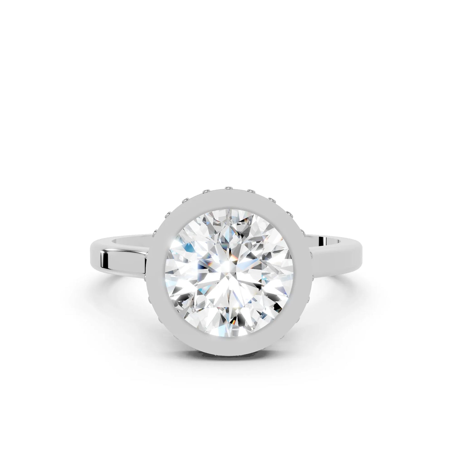 14K Gold Round Cut Diamond Hidden Halo Bezel Engagement Ring