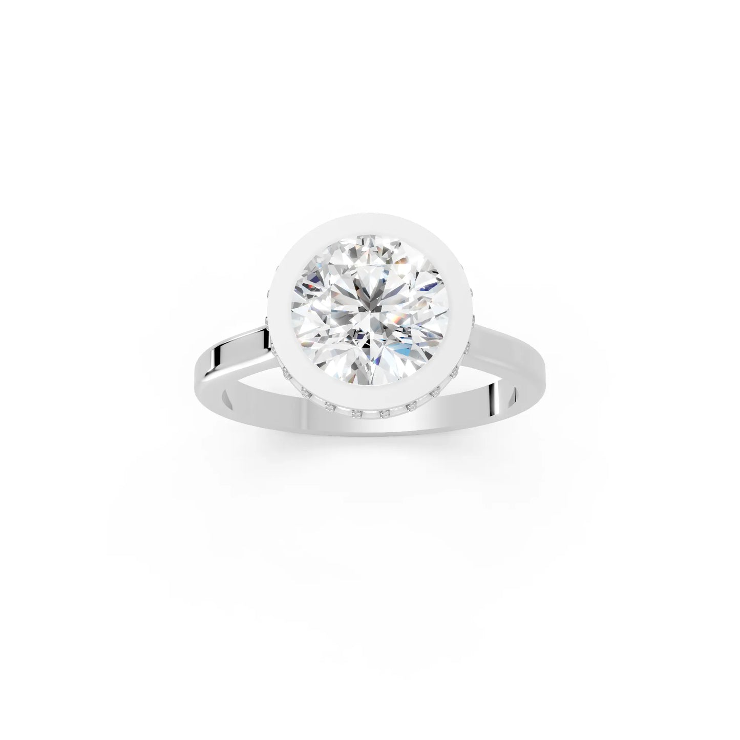 14K Gold Round Cut Diamond Hidden Halo Bezel Engagement Ring