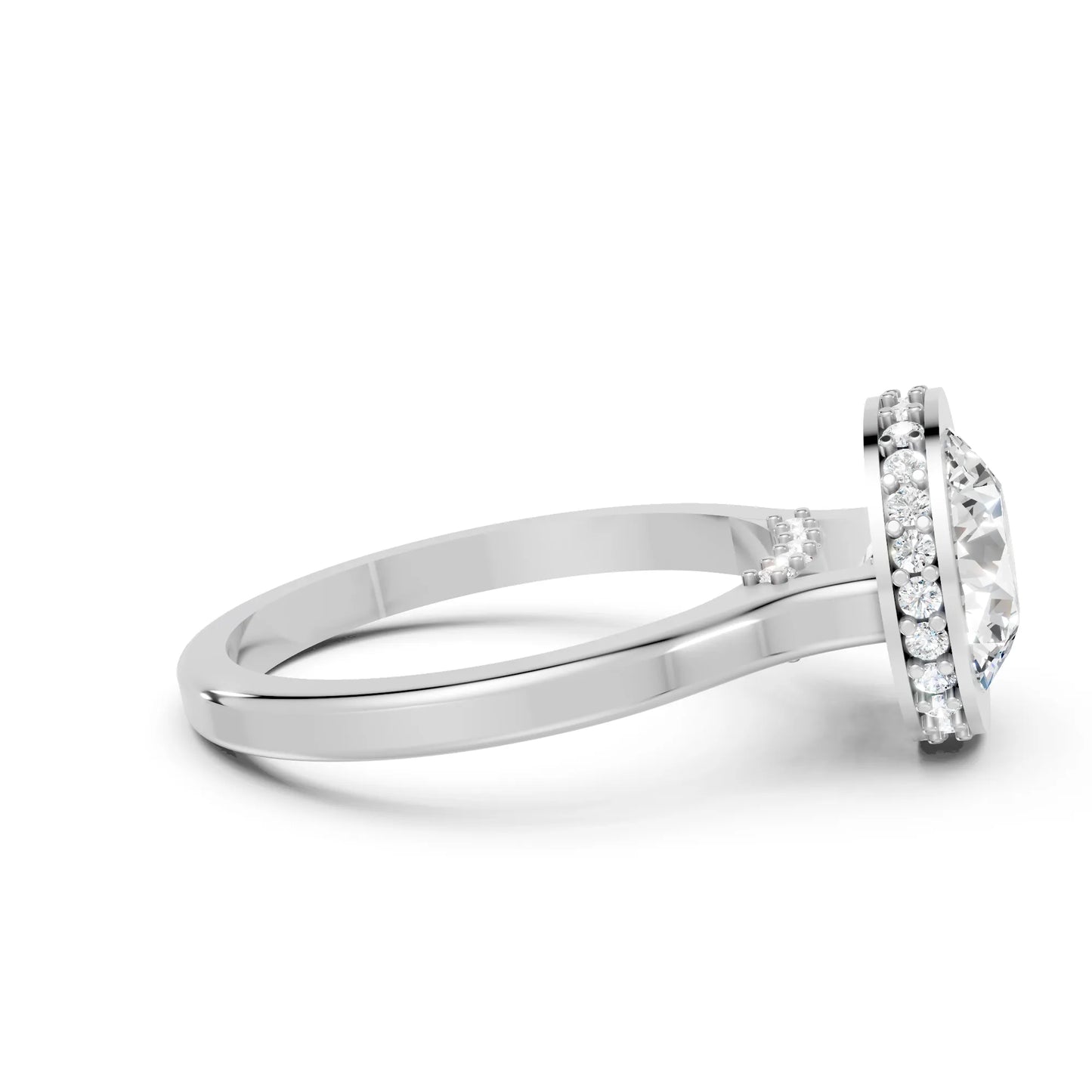14K Gold Round Cut Diamond Hidden Halo Bezel Engagement Ring