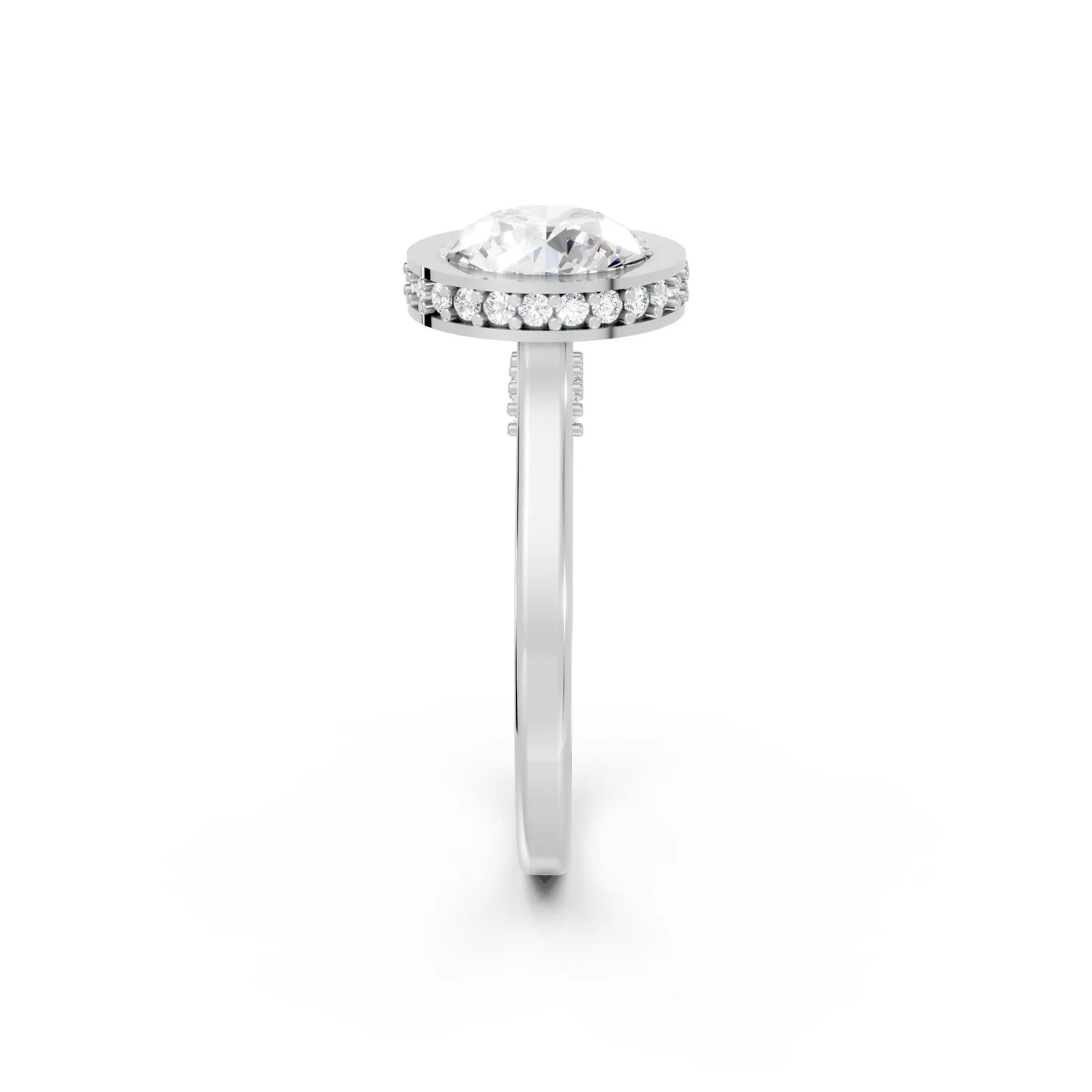 14K Gold Round Cut Diamond Hidden Halo Bezel Engagement Ring