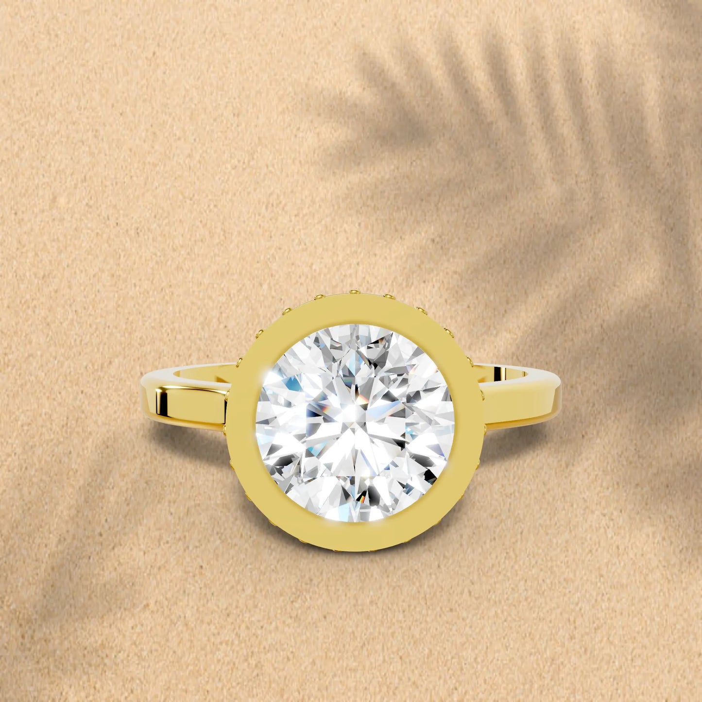 14K Gold Round Cut Diamond Hidden Halo Bezel Engagement Ring