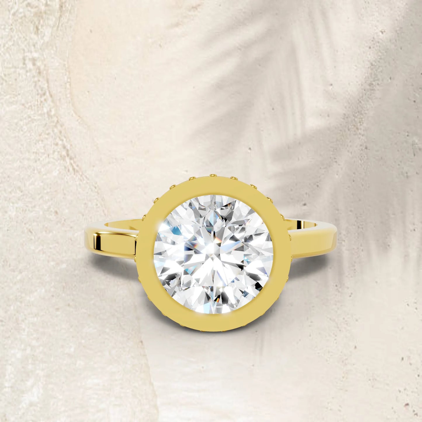14K Gold Round Cut Diamond Hidden Halo Bezel Engagement Ring