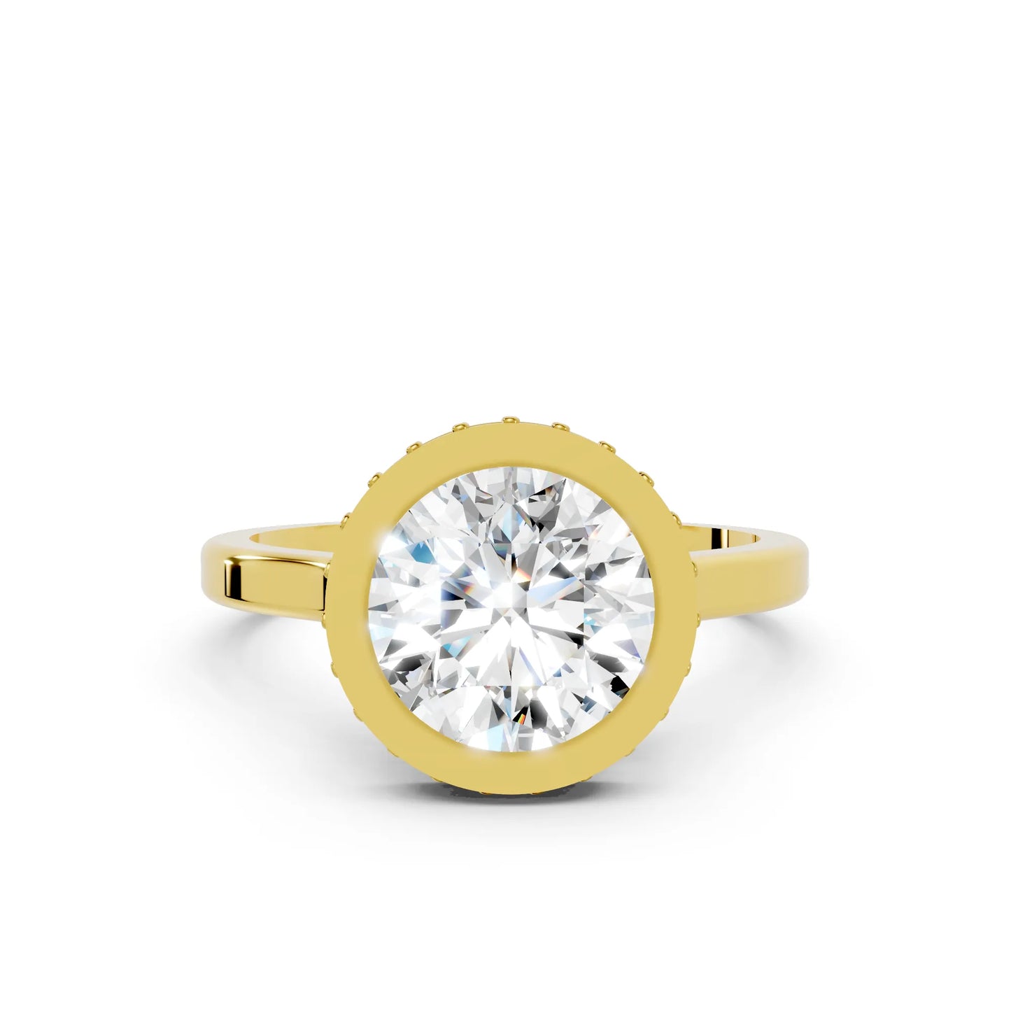 14K Gold Round Cut Diamond Hidden Halo Bezel Engagement Ring