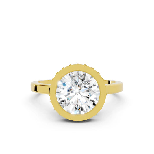 14K Gold Round Cut Diamond Hidden Halo Bezel Engagement Ring