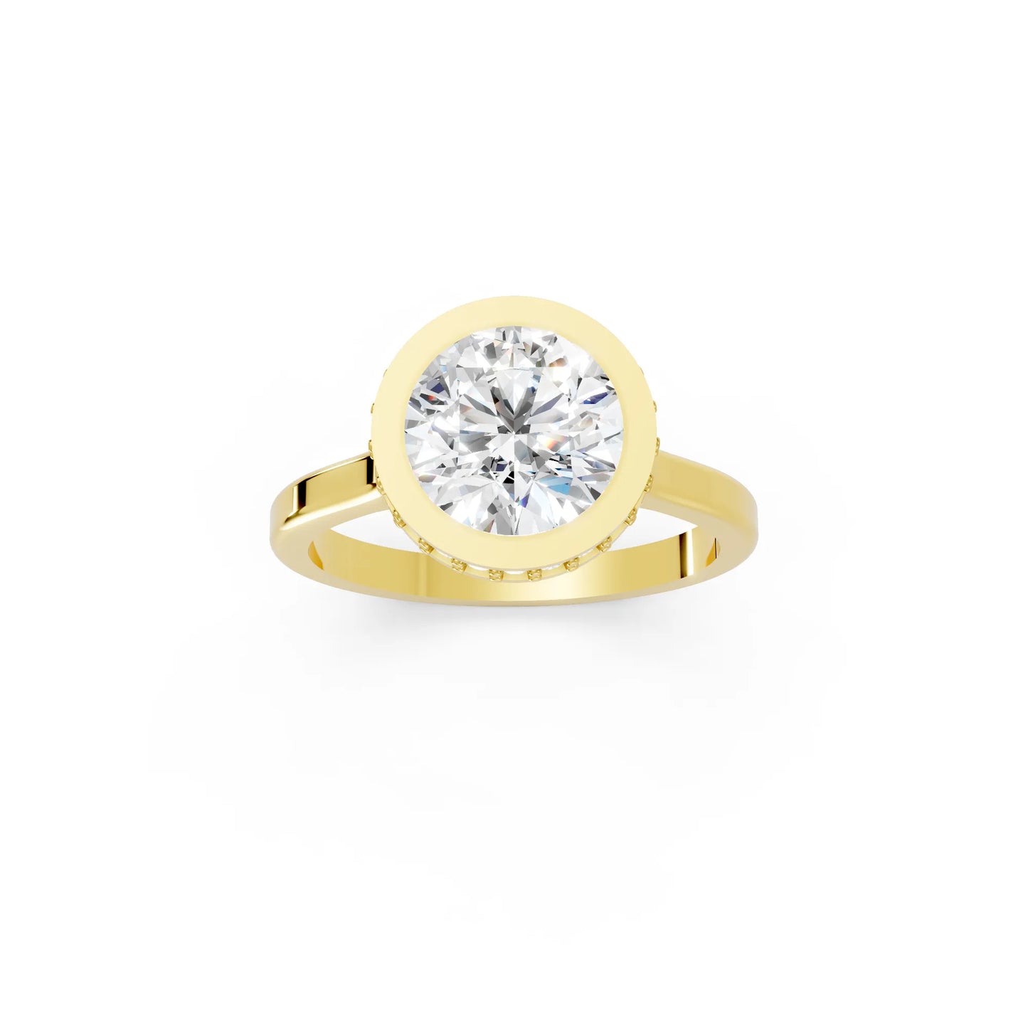 14K Gold Round Cut Diamond Hidden Halo Bezel Engagement Ring