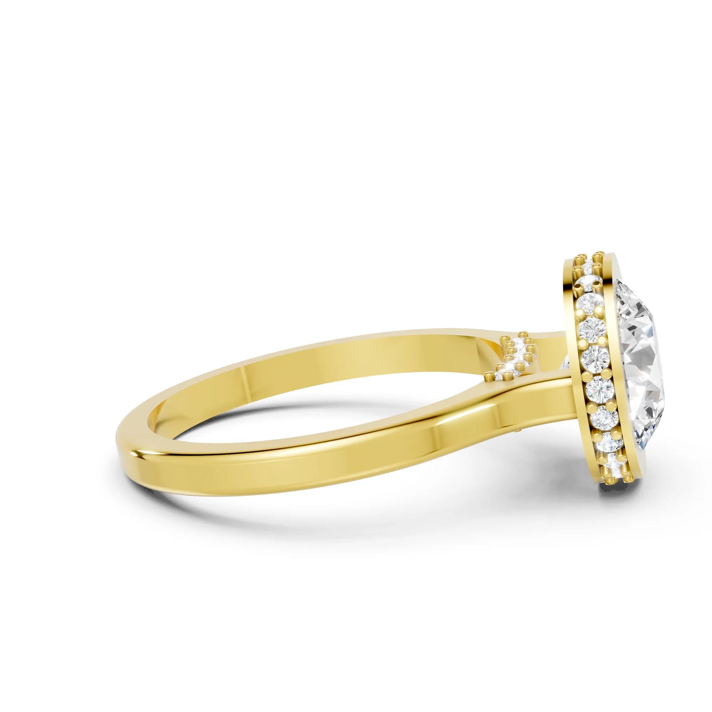 14K Gold Round Cut Diamond Hidden Halo Bezel Engagement Ring