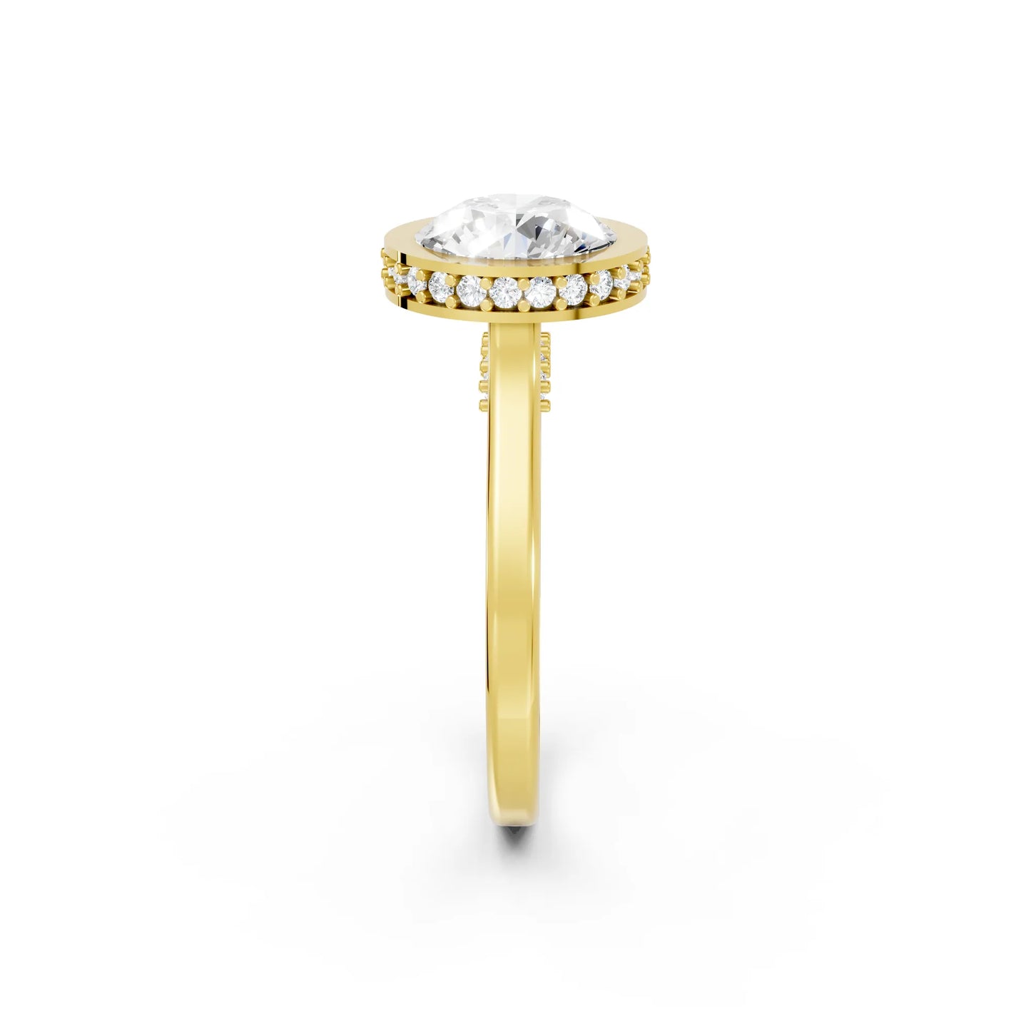 14K Gold Round Cut Diamond Hidden Halo Bezel Engagement Ring