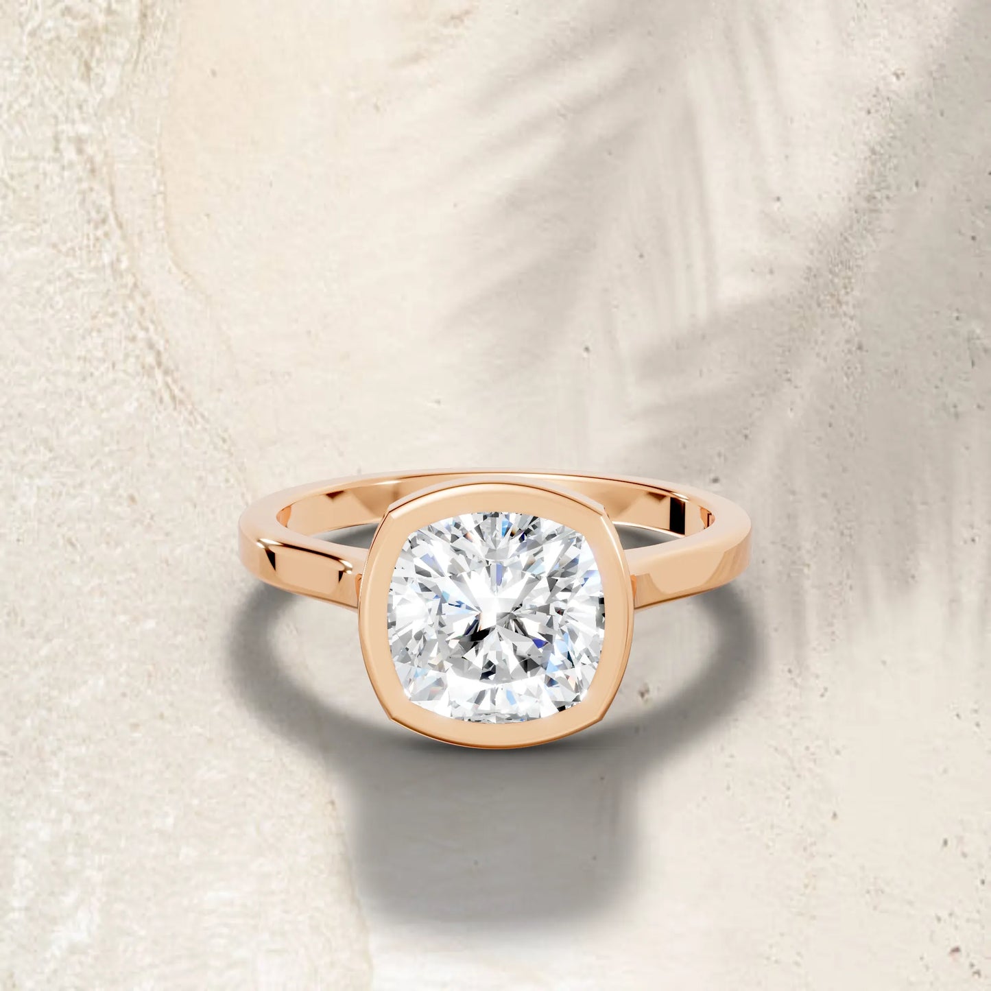 14K Gold Cushion Cut Diamond Bezel Engagement Ring