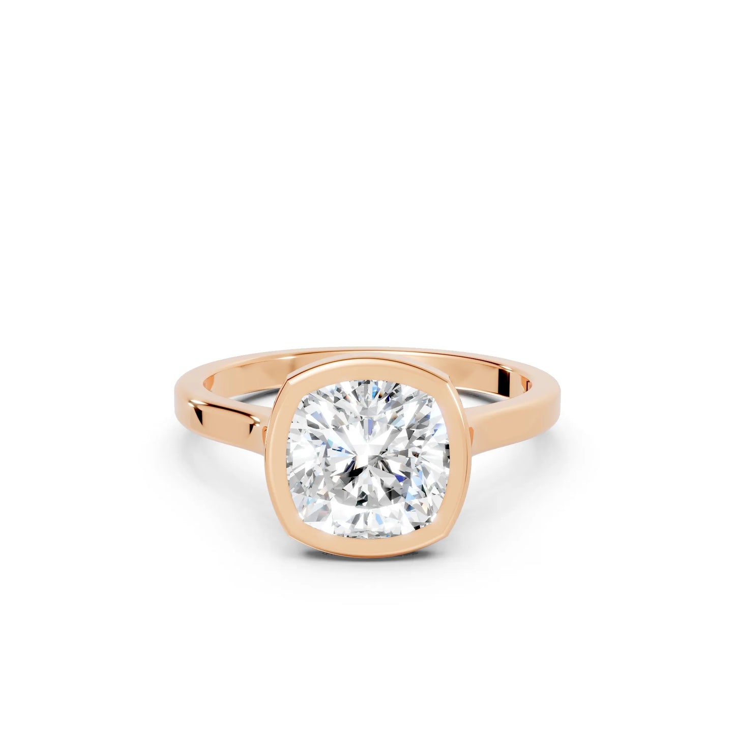 14K Gold Cushion Cut Diamond Bezel Engagement Ring