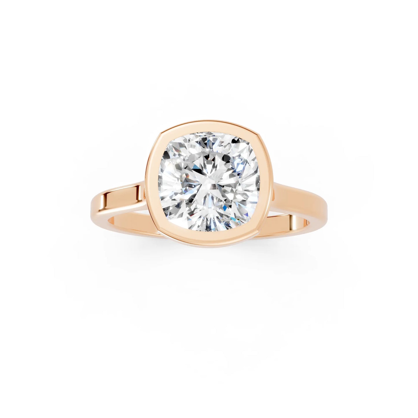 14K Gold Cushion Cut Diamond Bezel Engagement Ring