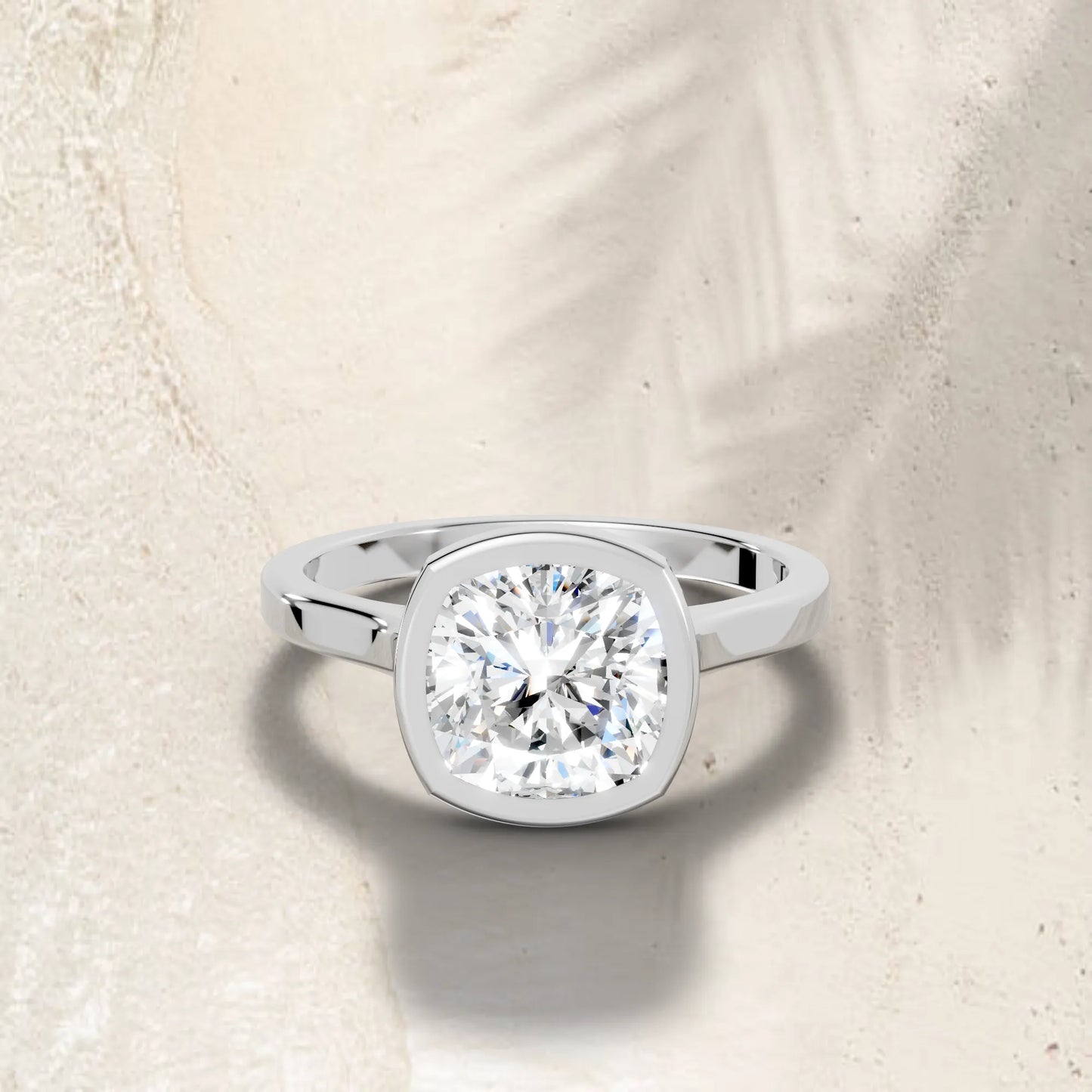 14K Gold Cushion Cut Diamond Bezel Engagement Ring