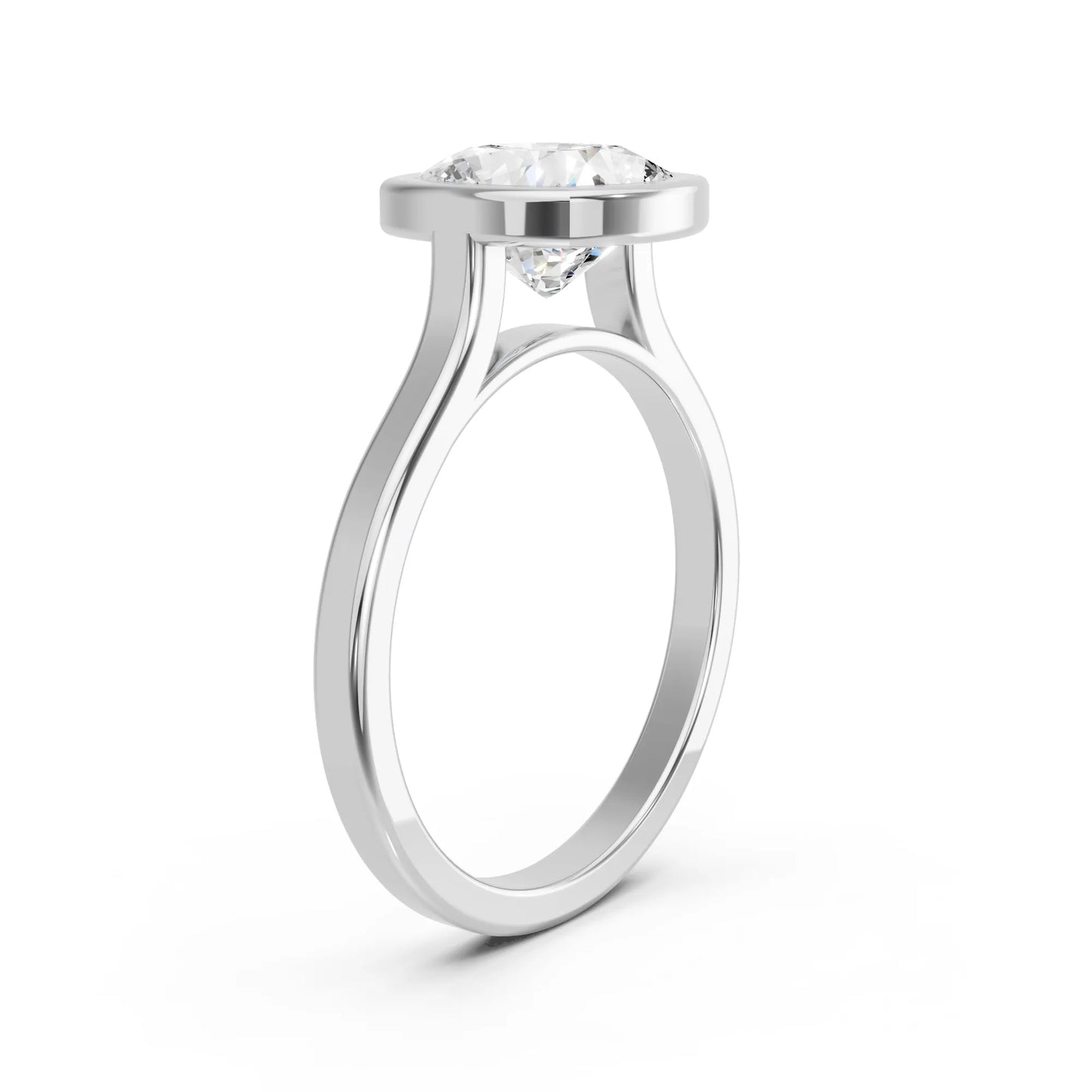 14K Gold Cushion Cut Diamond Bezel Engagement Ring