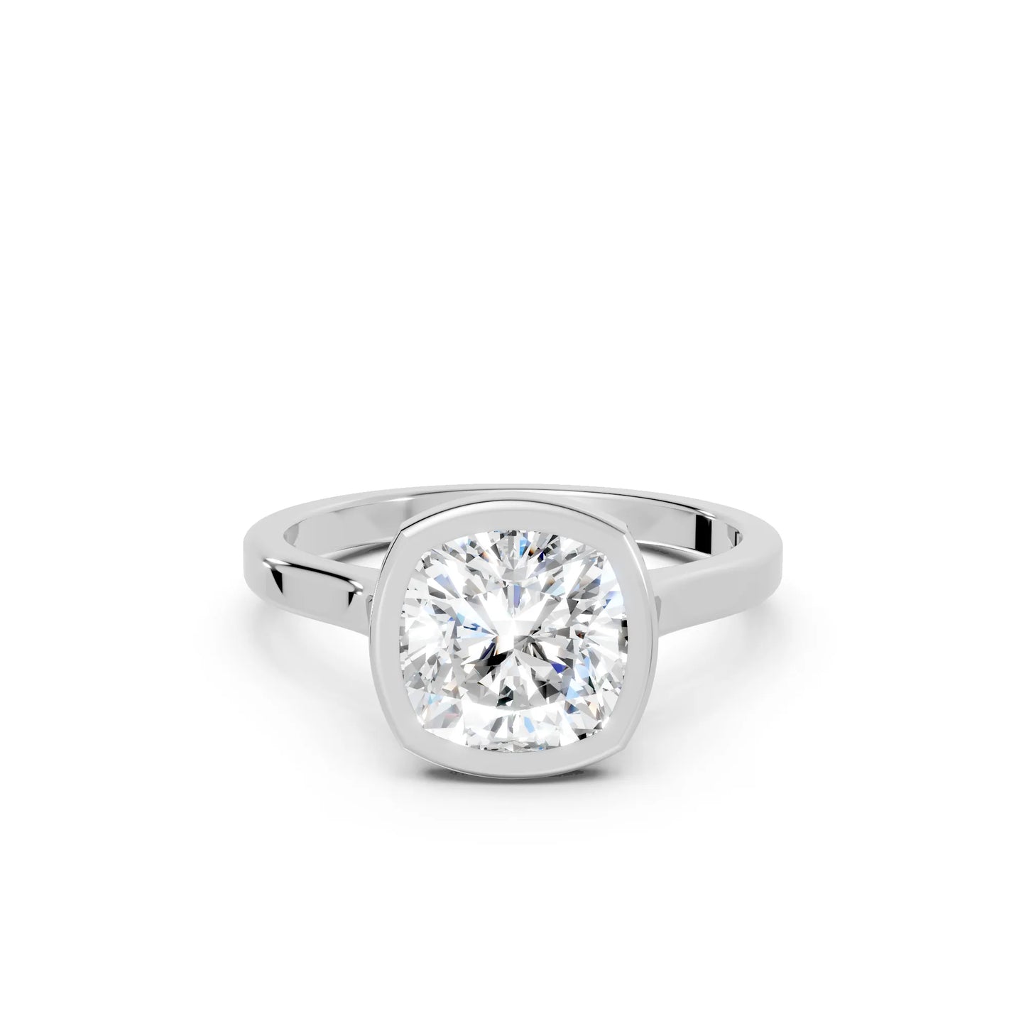 14K Gold Cushion Cut Diamond Bezel Engagement Ring
