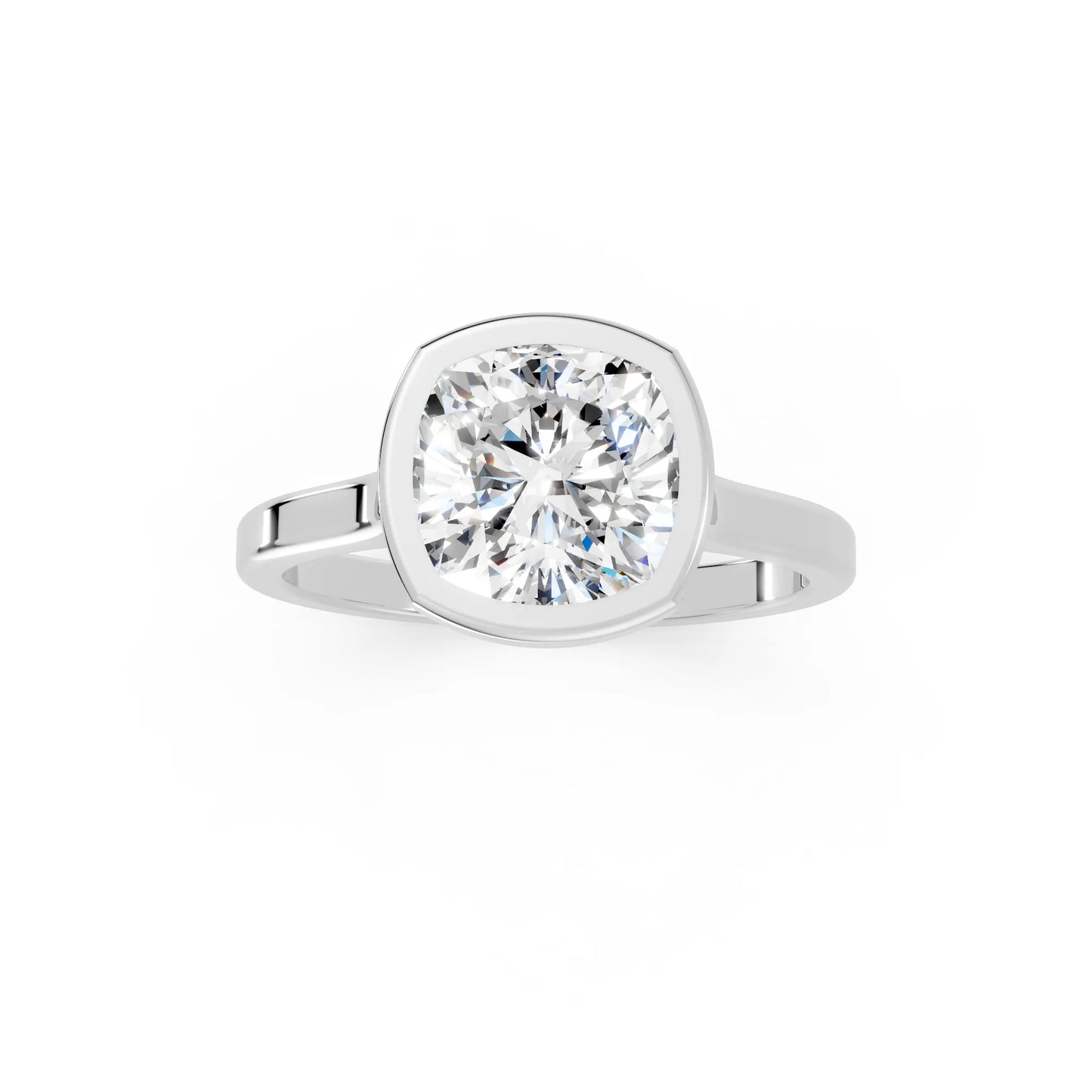 14K Gold Cushion Cut Diamond Bezel Engagement Ring