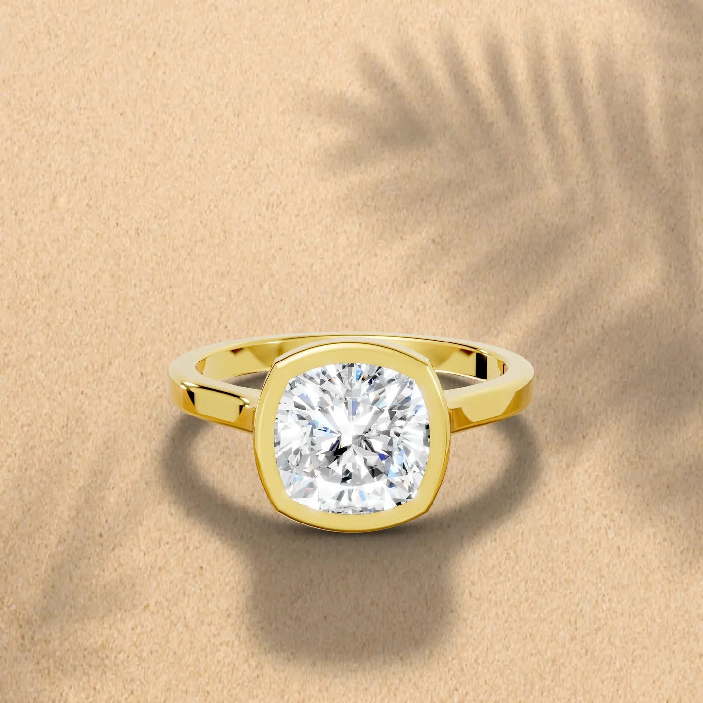 14K Gold Cushion Cut Diamond Bezel Engagement Ring