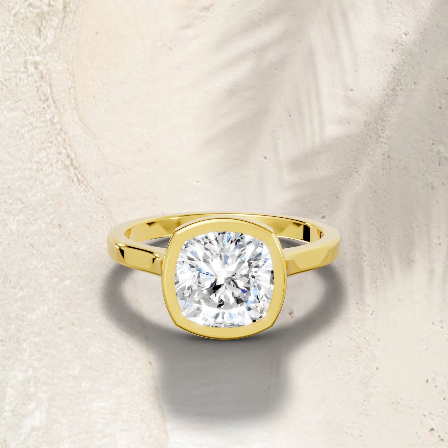 14K Gold Cushion Cut Diamond Bezel Engagement Ring