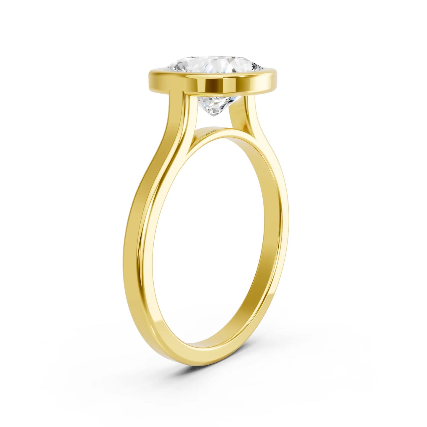 14K Gold Cushion Cut Diamond Bezel Engagement Ring