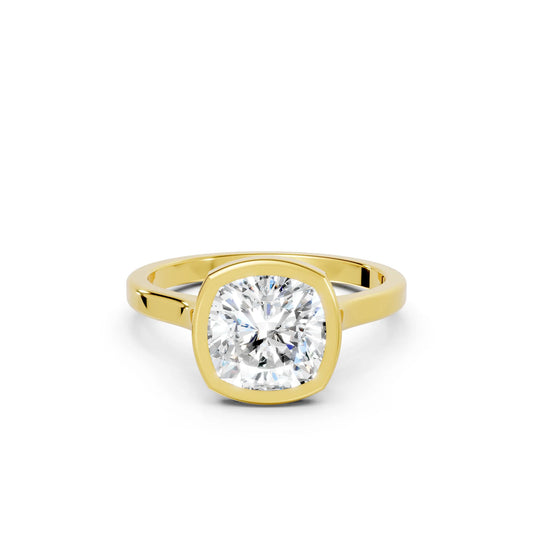 14K Gold Cushion Cut Diamond Bezel Engagement Ring