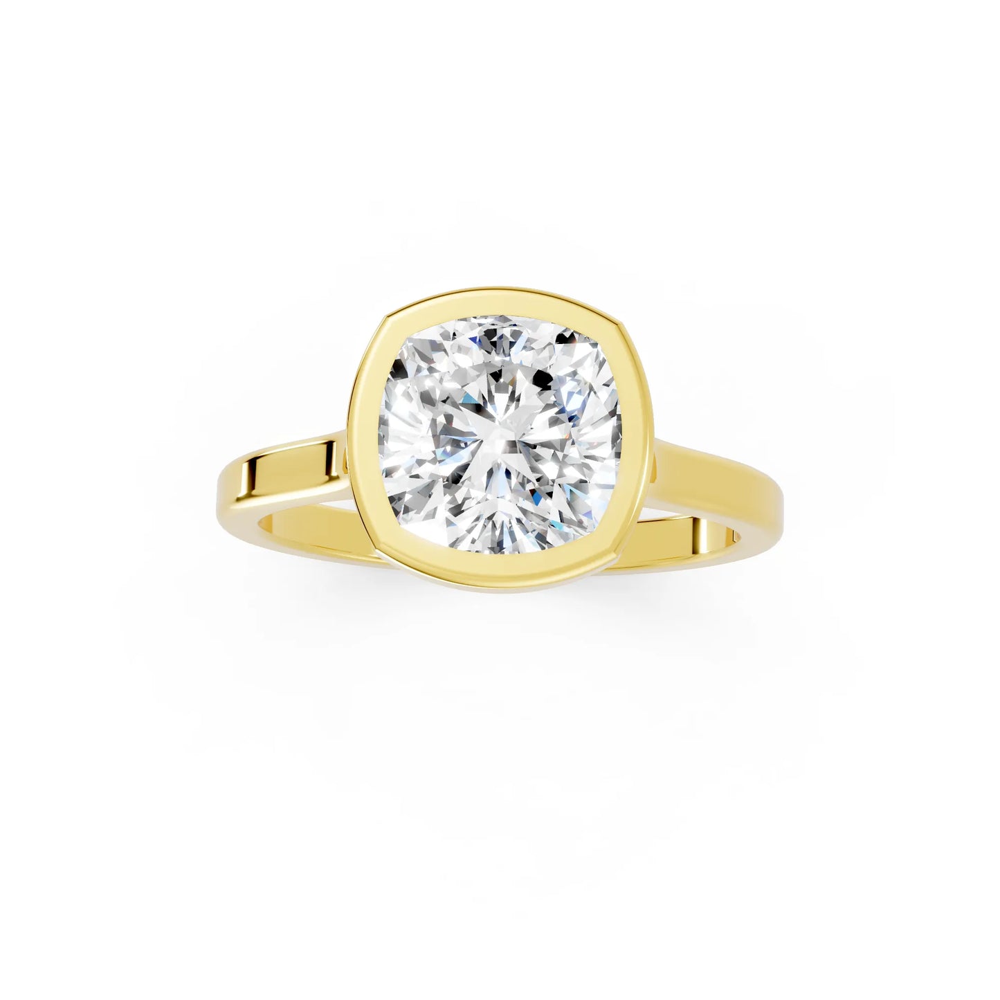 14K Gold Cushion Cut Diamond Bezel Engagement Ring